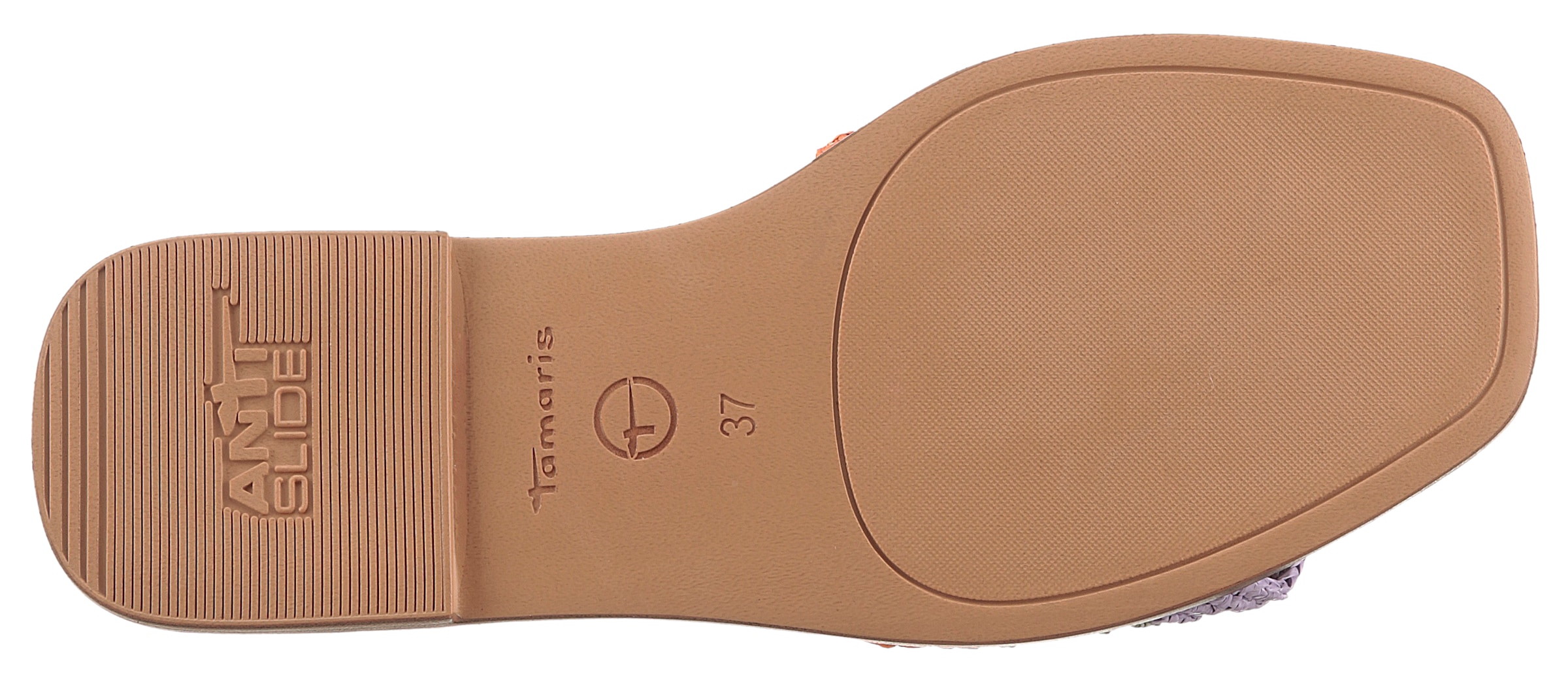 Tamaris Pantolette, Blockabsatz, Sommerschuh, Strandschuh, zweifarbige Bast-Umrandung