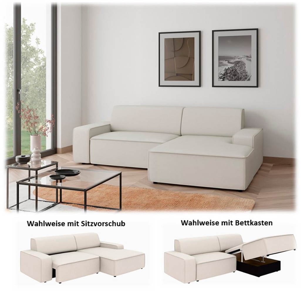 Thumbnail - TRENDMANUFAKTUR Ecksofa "Graz, wahlweise mit Sitzvorschub und Bettkasten, L-Form, Breite 246 cm", in Cord-, haustierfreu...