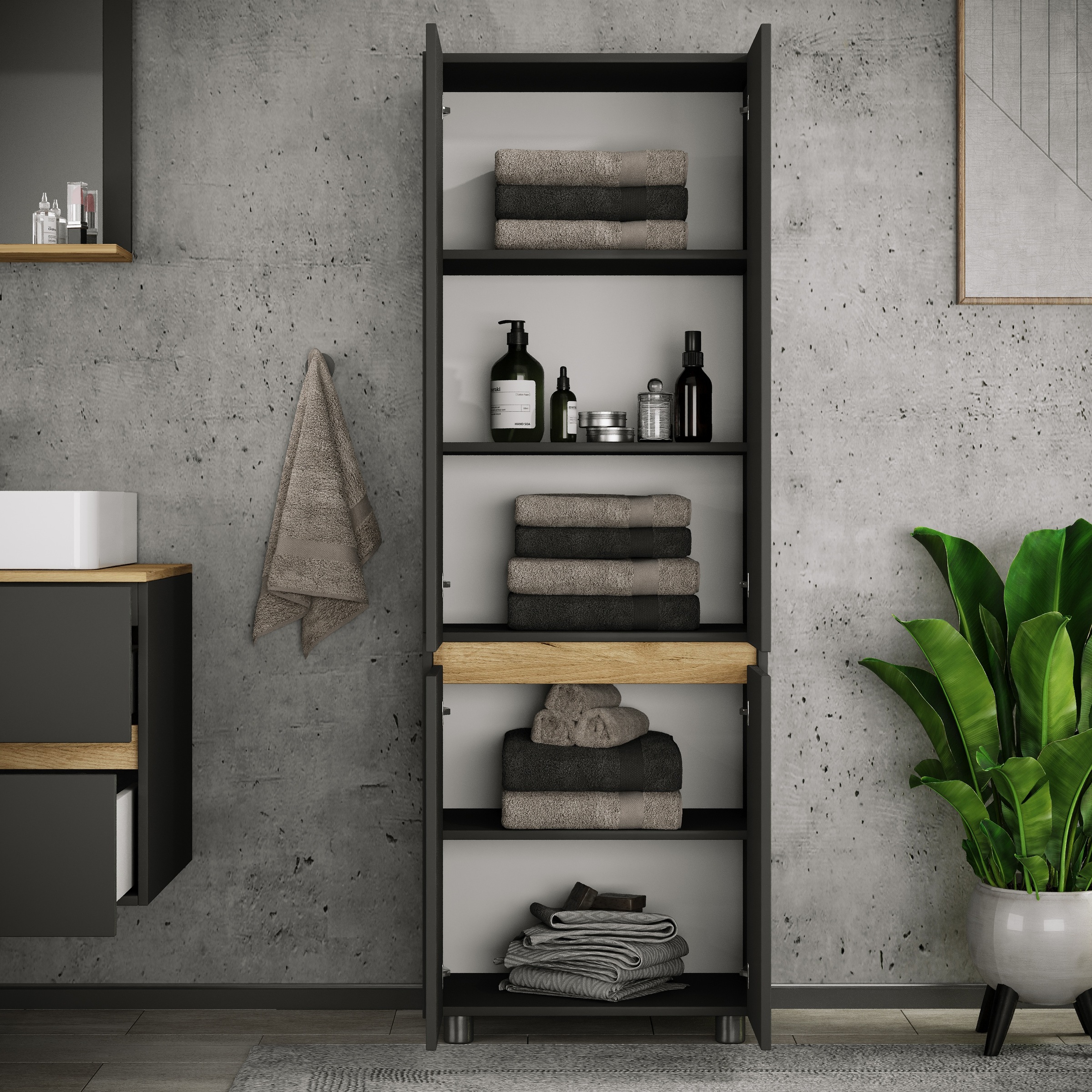 VCM Hochschrank »Badmöbel Hochschrank 165x57x33 Drehtüren Cosila« 1 Stk. tlg.