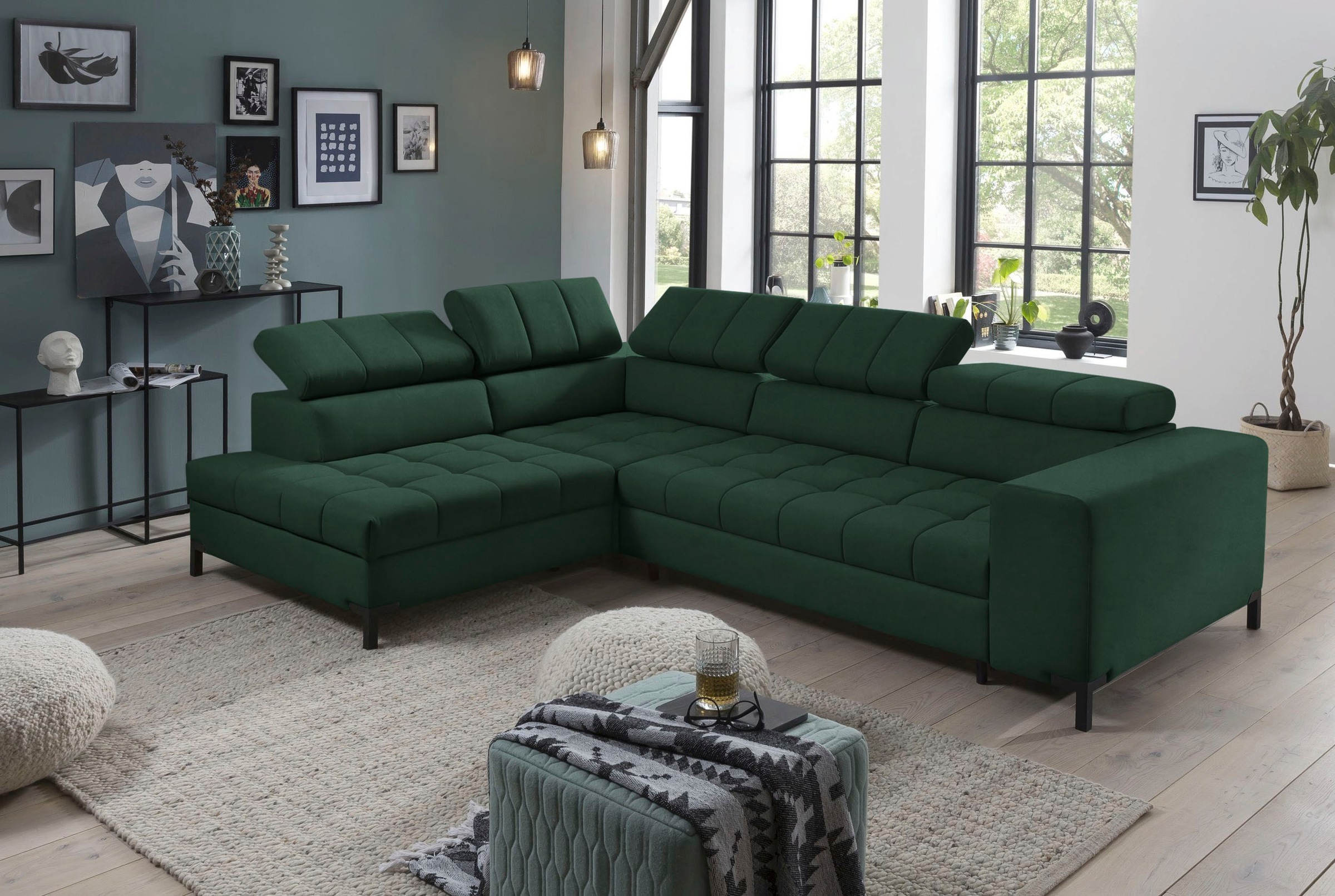exxpo - sofa fashion Ecksofa »Bocco, hochwertige Verarbeitung, toller Sitzkomfort, bequem, L-Form«, wahlweise mit Bettfunktion u. Bettkasten, inkl. Kopfteilverstellung