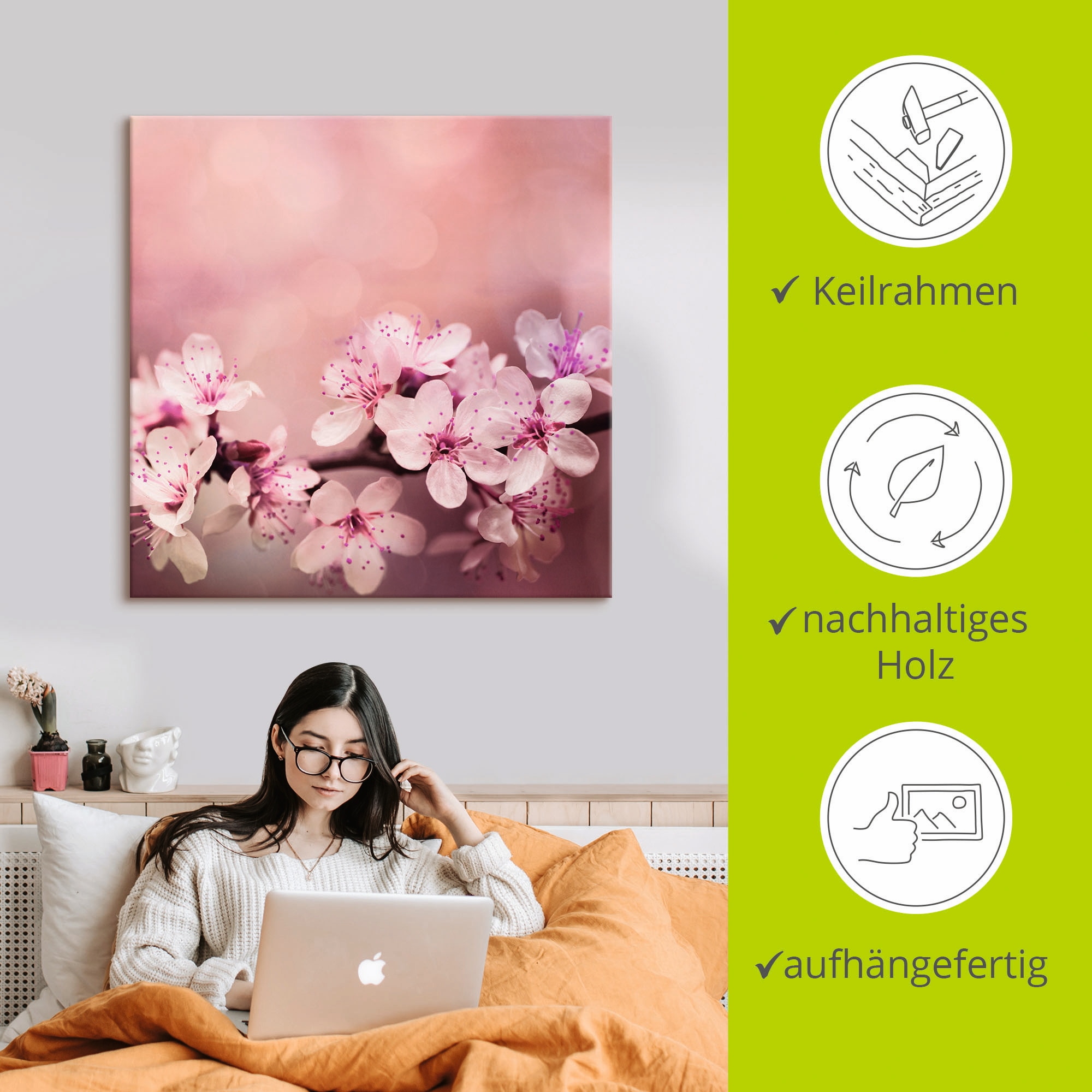 Artland Wandbild »Kirschblüten«, Blumen, (1 St.), als Alubild, Outdoorbild, Leinwandbild, Poster in verschied. Größen