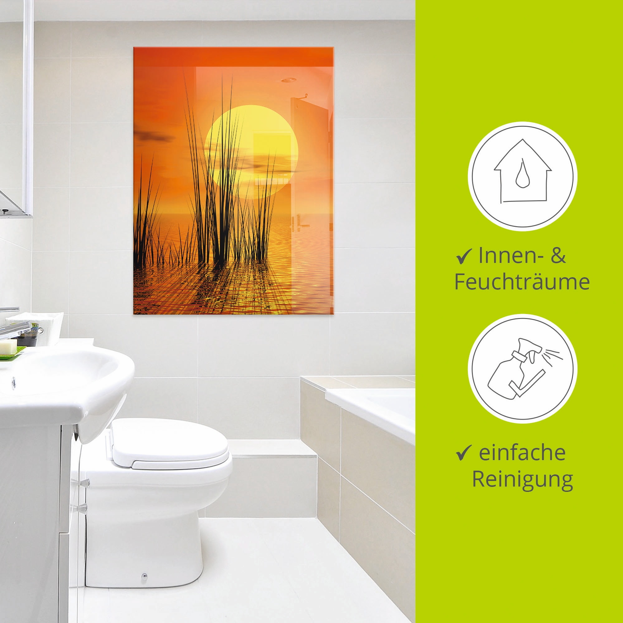 Artland Glasbild »Sonnenuntergang mit Schilf«, Sonnenaufgang & -untergang, (1 St.), in verschiedenen Größen