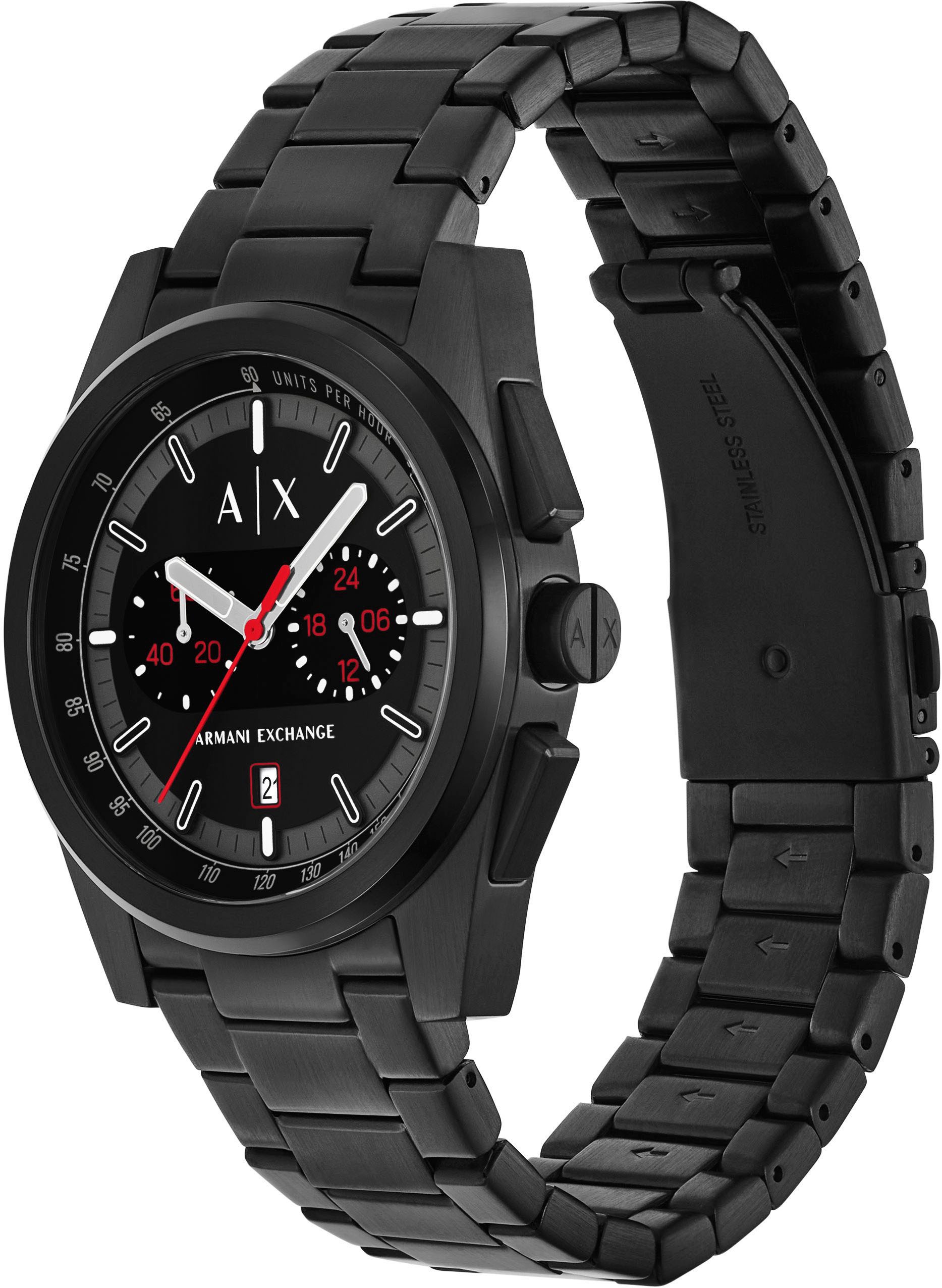 ARMANI EXCHANGE Chronograph, Quarzuhr, Armbanduhr, Herrenuhr, Edelstahlarmband, Tag, Stoppfunktion