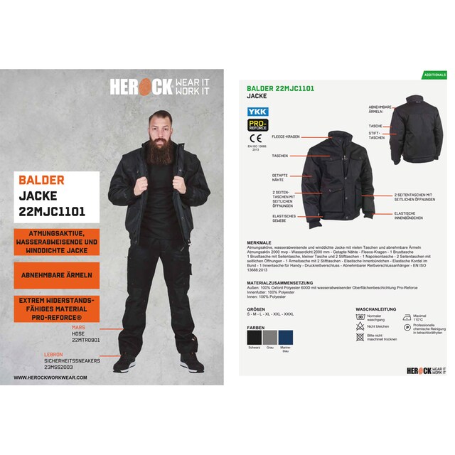 Herock Arbeitsjacke »Balder Jacke«, Atmungsaktive, wasserabweisende &  winddichte Jacke mit vielen Taschen online kaufen | BAUR