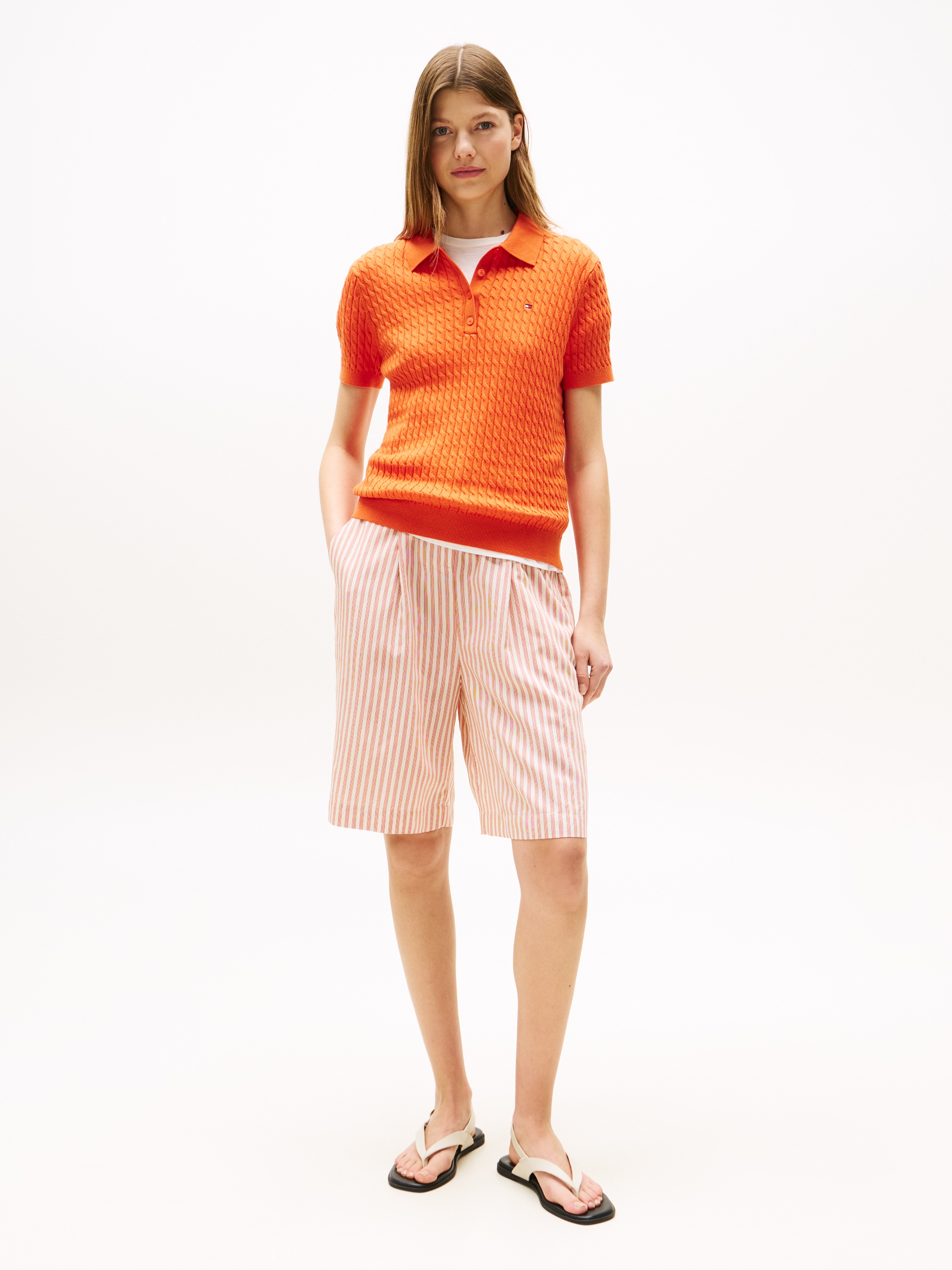 Tommy Hilfiger Poloshirt "CO CABLE POLO-NK SS SWEATER" mit Zopfmuster, Regu günstig online kaufen