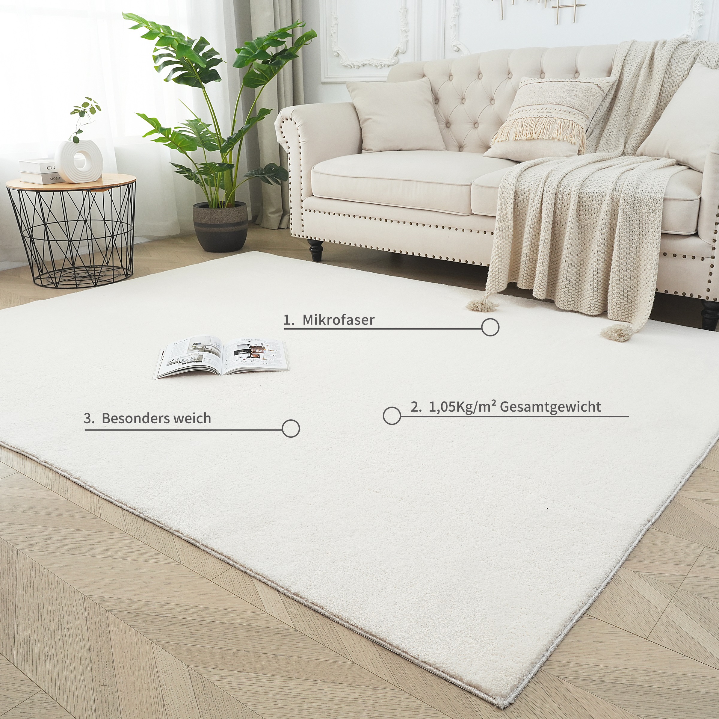 Teppich OTTO HOME "Cali 2, kuschelig & weich" Gr. 6, beige (natur), B:180cm H:15mm L:280cm, Kunstfaser, Teppiche, Teppich, Uni-Farben, waschbar, flauschig, Wohnzimmer, Schlafzimmer 3