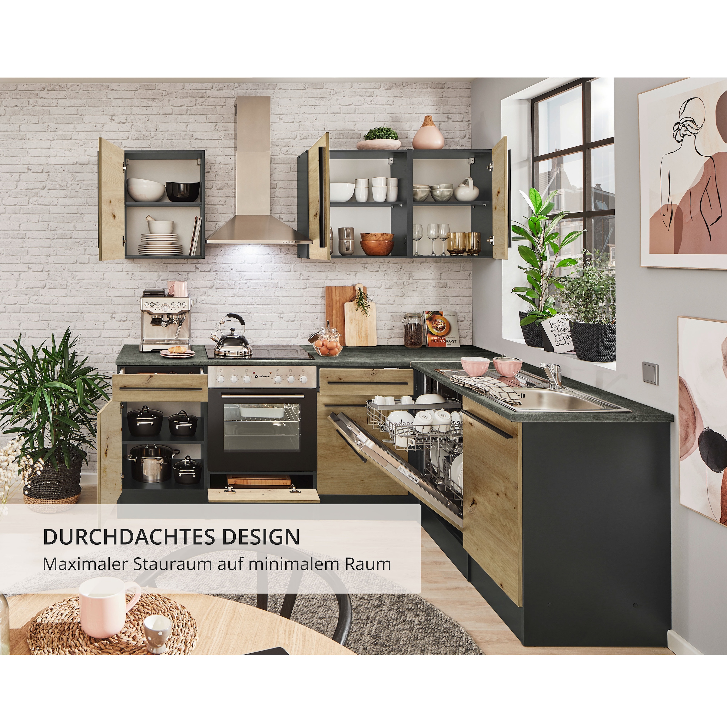 BASIC by Balculina Winkelküche »Jazz«, Stellbreite 220x175 cm, wahlweise mit E-Geräten