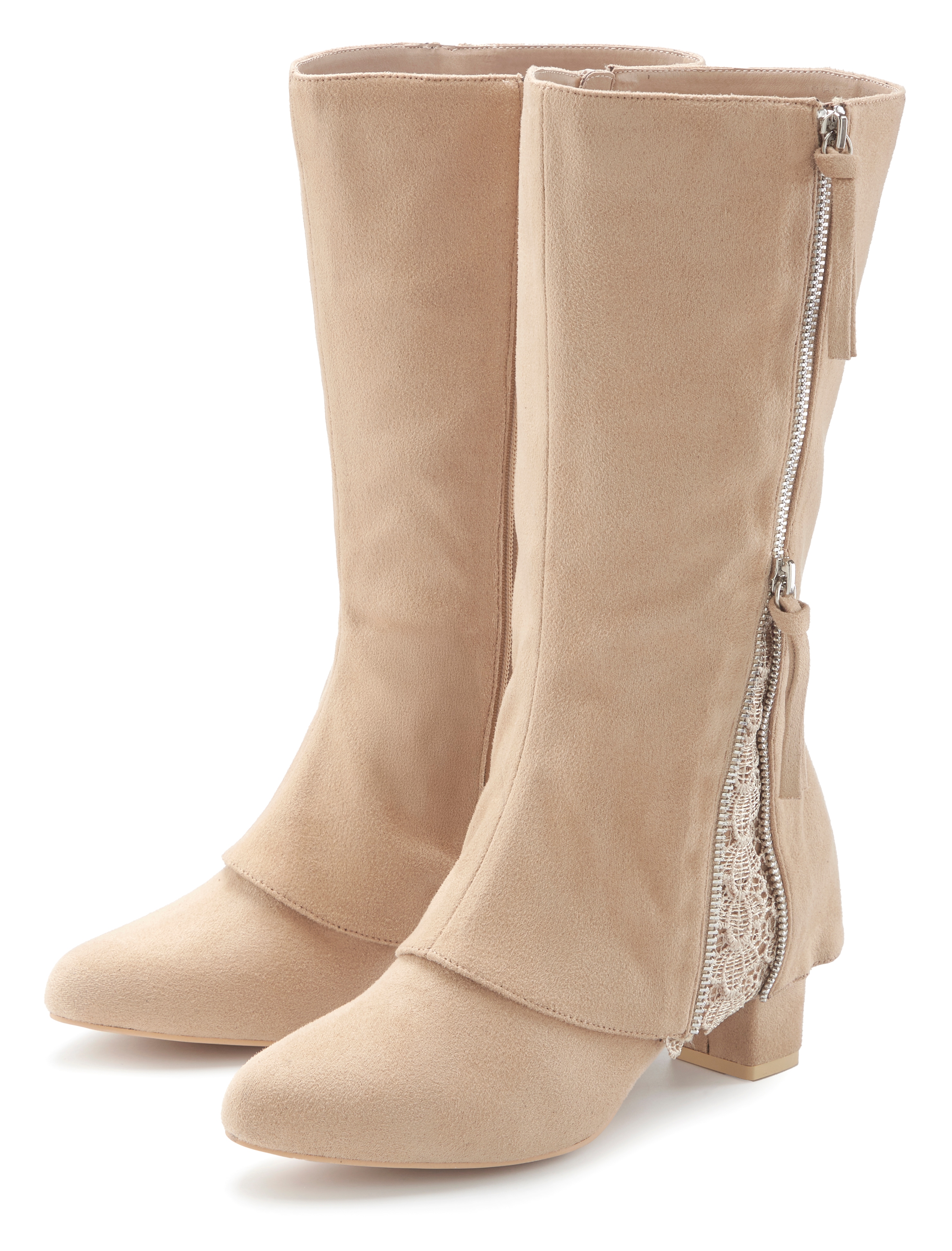 LASCANA Stiefel "Boots, Stiefelette," mit raffiniertem Spitzendetail und Zierreißverschluss