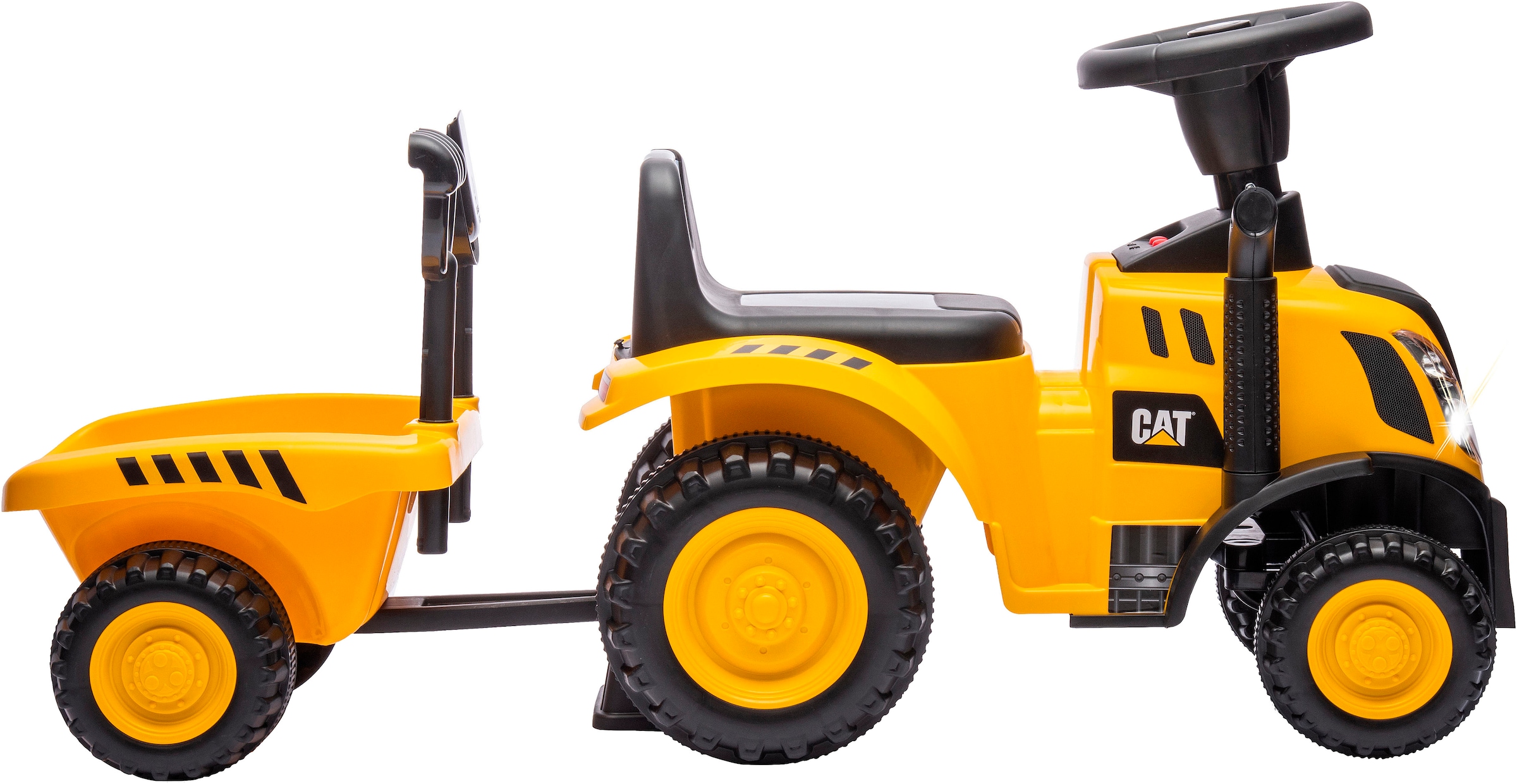 Jamara Rutscher »Caterpillar Traktor mit Anhänger 2in1, gelb«, mit Licht- und Soundeffekten sowie Hupe
