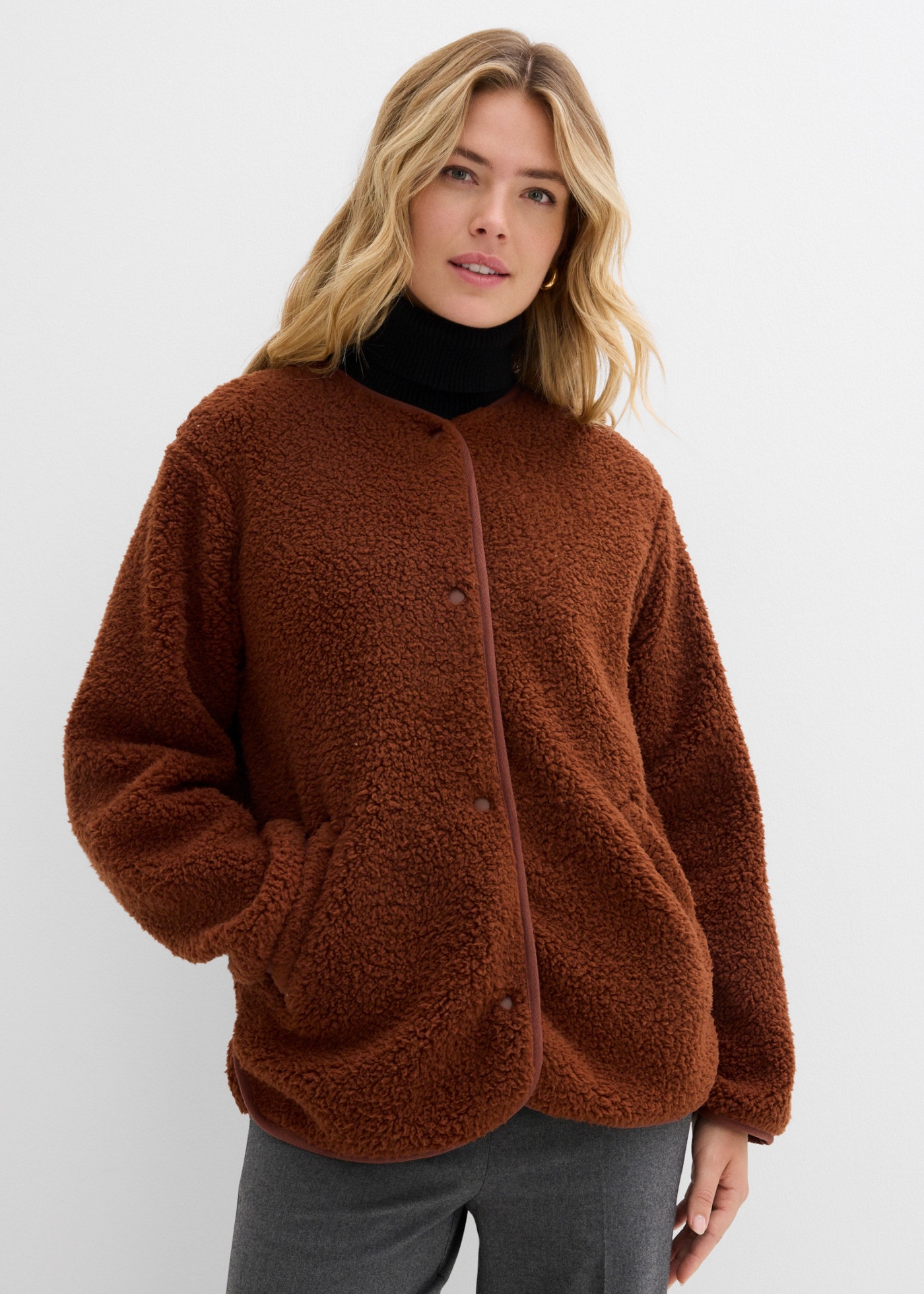 bonprix Fleecejacke mit Teddy-Fleece, Oversize-Passform, hüftbedeckende Länge