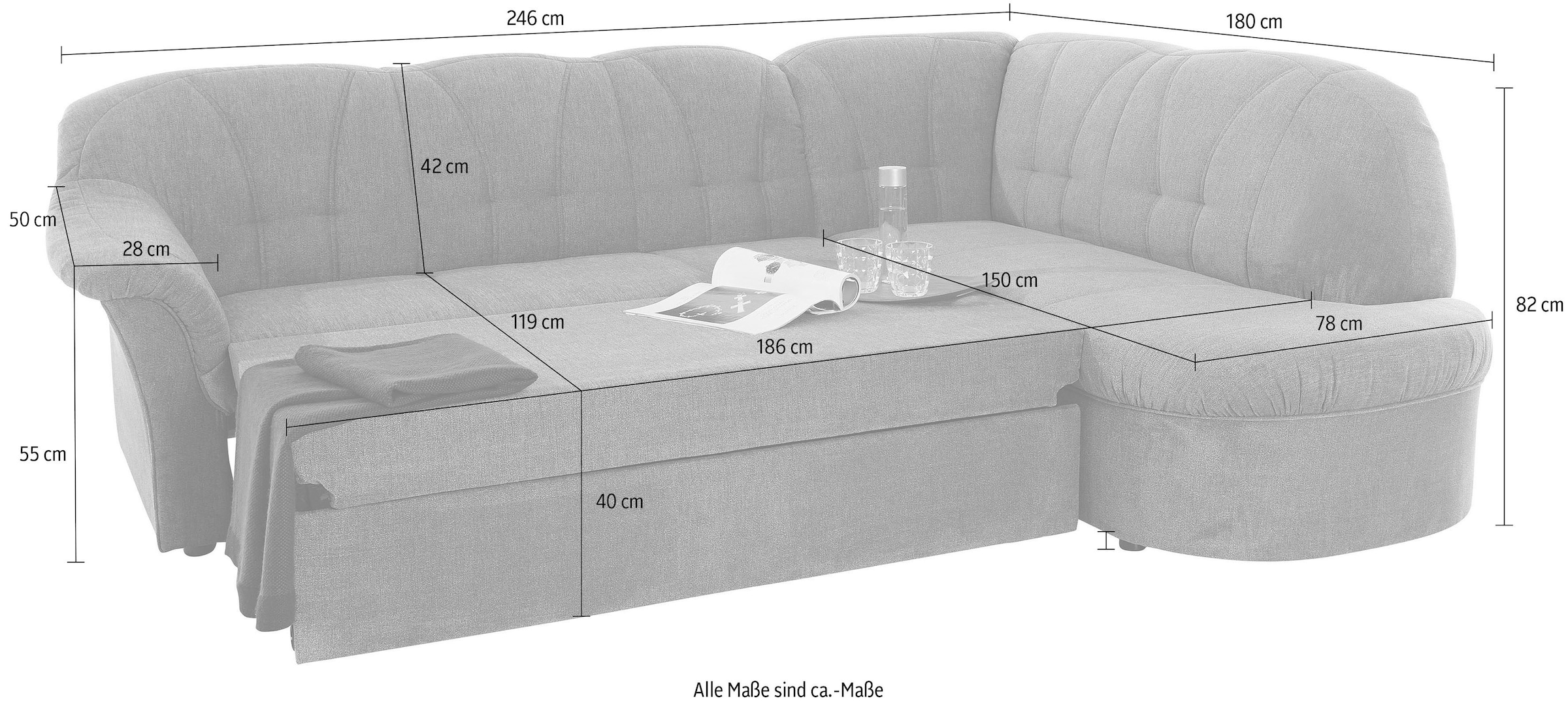DOMO collection Ecksofa »Pegnitz, elegante Rückensteppung, zeitlose Formensprache, L-Form«, wahlweise mit Bettfunktion