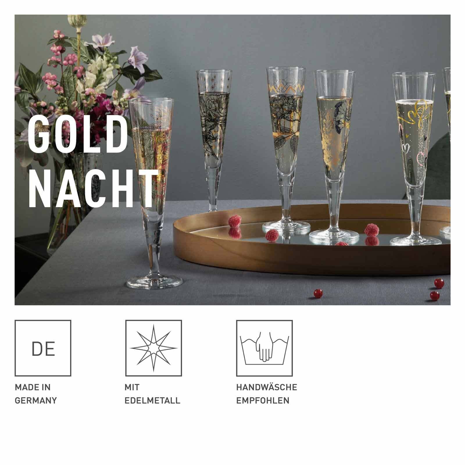 Ritzenhoff Champagnerglas »Champagnergläser Herzen Goldnacht 205 ml 2er Set bunt«