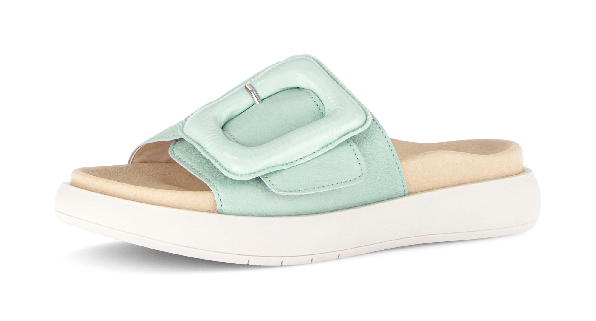 Gabor Pantolette Plateau, Schlupfschuh, Sommerschuh mit großer Zierschnalle