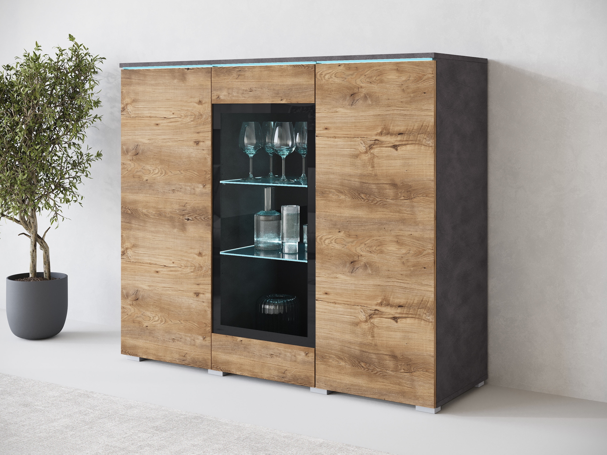 Home affaire Highboard »Vera« Highboard  mit 4 Türen, 9 Fächern, verglasten Türen