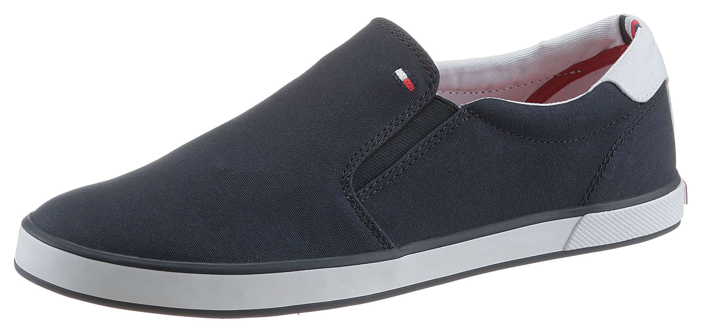 Tommy Hilfiger Slip-On Sneaker »ICONIC SLIP ON SNEAKER«, Slipper, Freizeitschuh, Halbschuh mit seitlichen Stretcheinsätzen