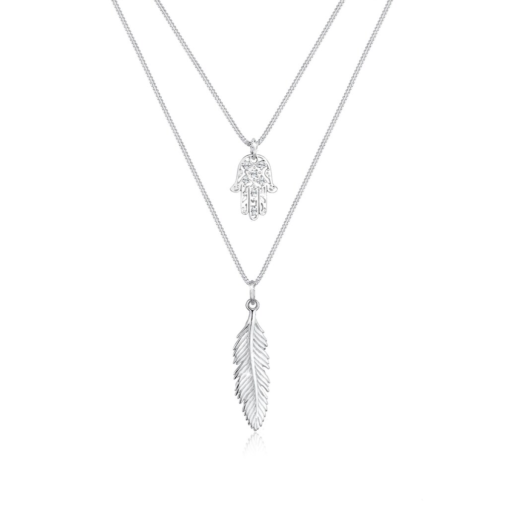 Elli Gliederkette »Layer Feder Hamsa Kristalle 925 Silber«