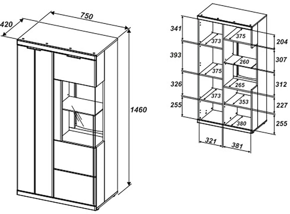 Innostyle Vitrine »Donna Vitrine, 75x148x42 (BxHxT)« 1 Stk. tlg.