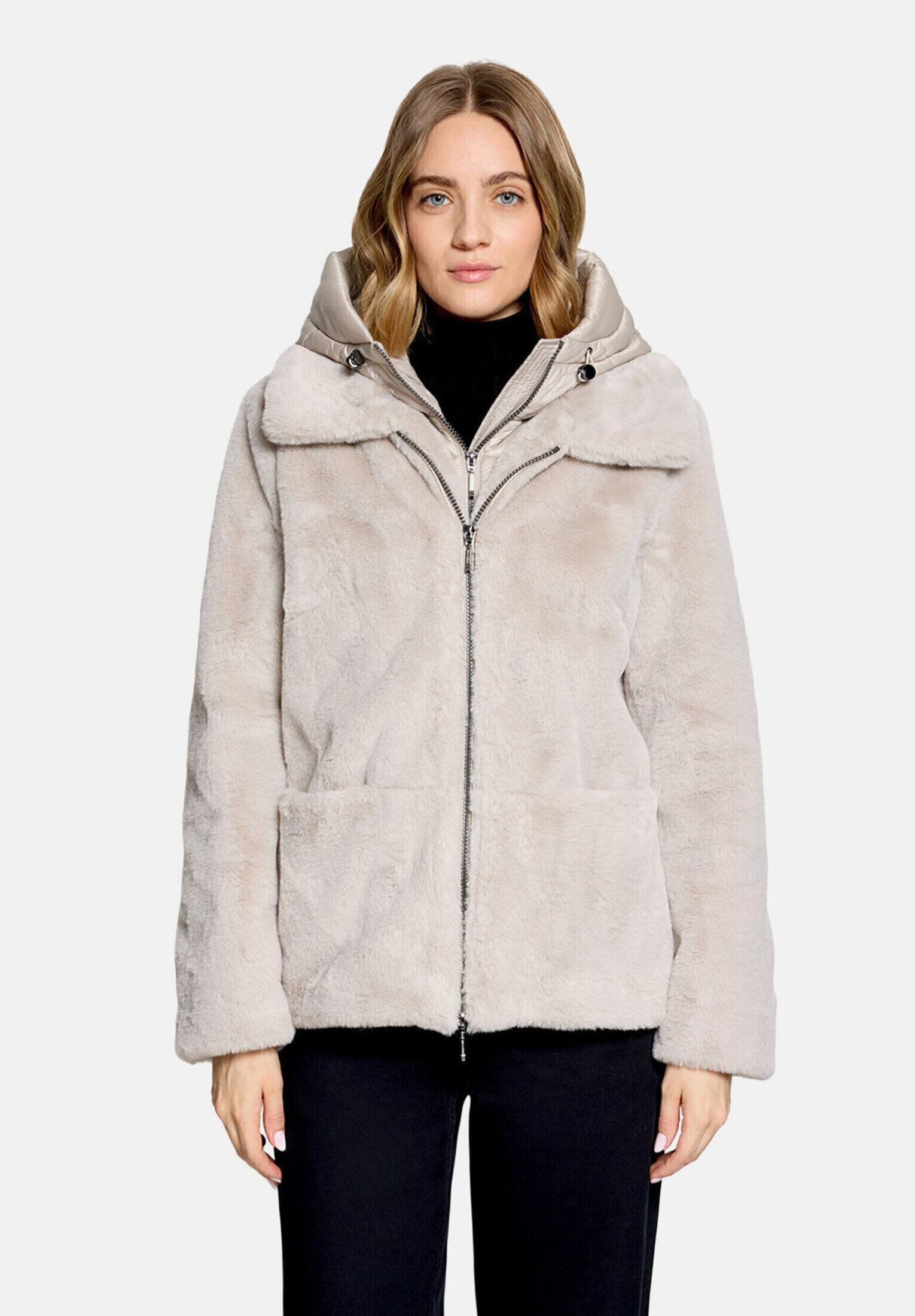 Amber & June Plüschjacke »Damen mit abnehmbarem Westenteil« mit Kapuze