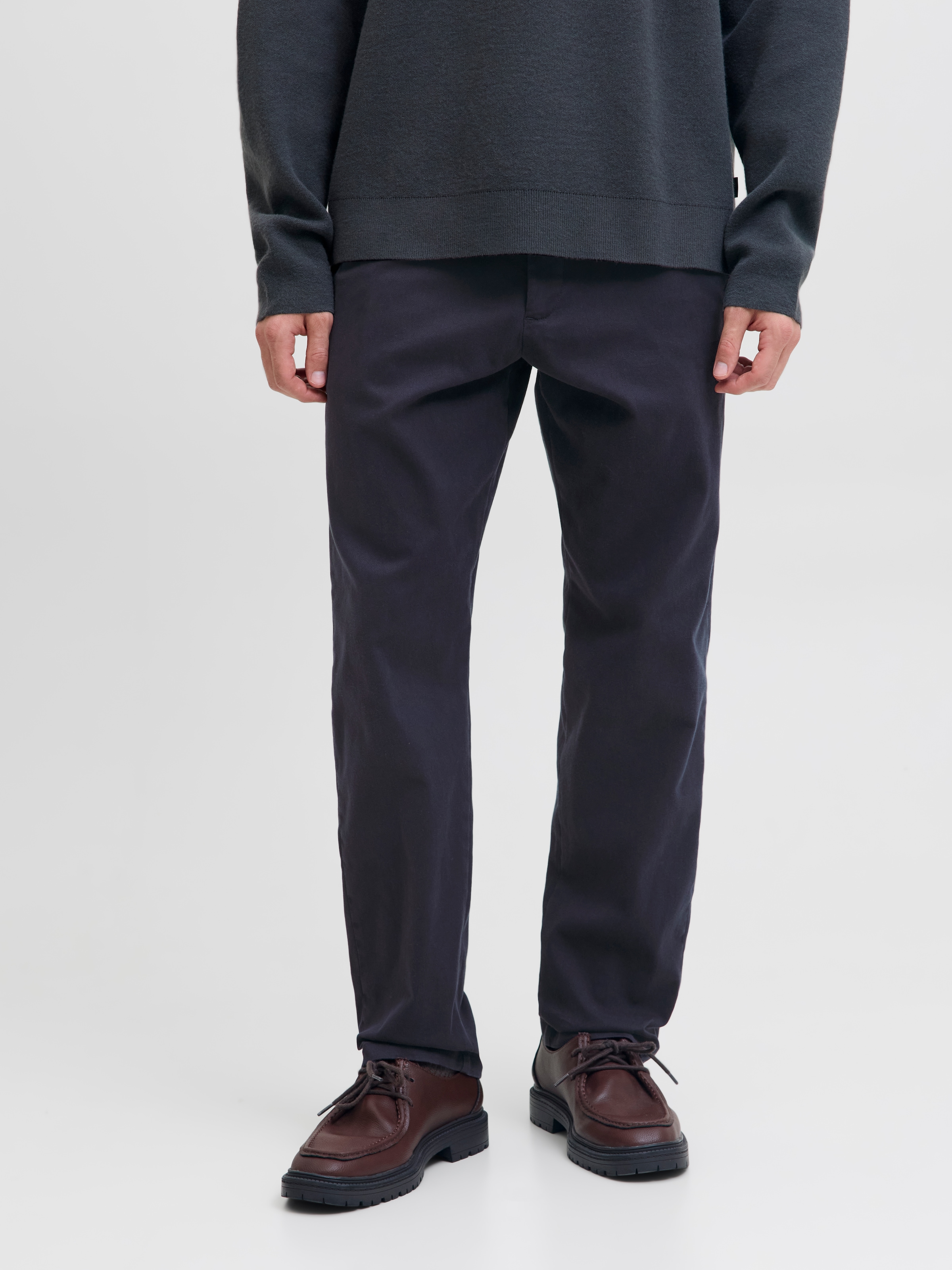 JACK & JONES Herren Chinohose "JPSTKANE HANK CHINO BF"schwarz navy, Gr. 32, unifarben, Web, Obermaterial: 73% Baumwolle, 24% Polyester, 3% Elasthan,