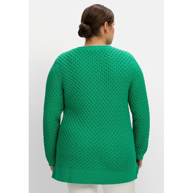 in V-Ausschnitt-Pullover BAUR online Baumwolle »Große | Größen«, Sheego reiner aus Wabenstruktur, kaufen