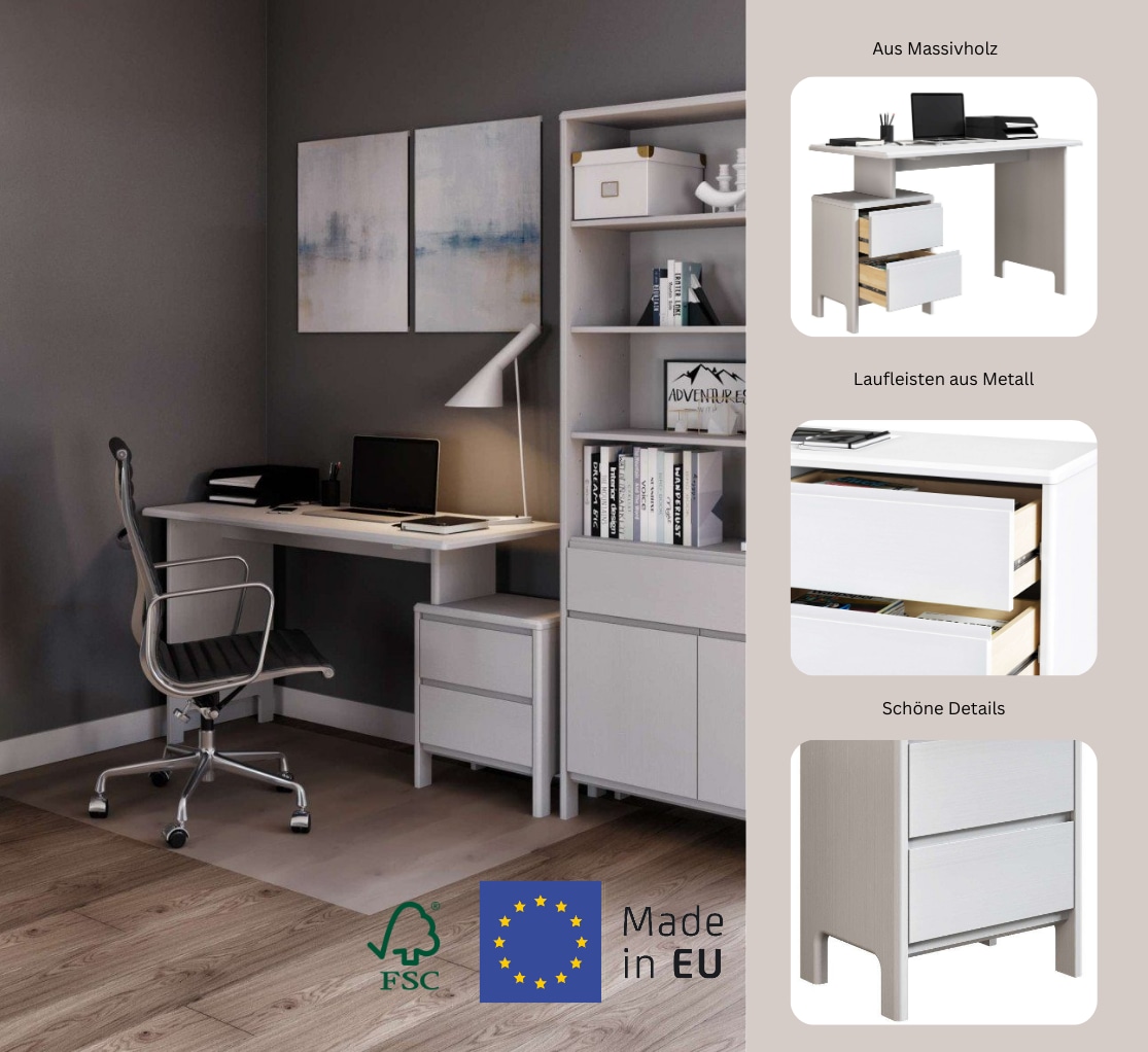 Home affaire Schreibtisch »Luven, Computertisch,«, zertifiziertes Massivholz, mit 2 Schubkästen, Breite 120-140 cm