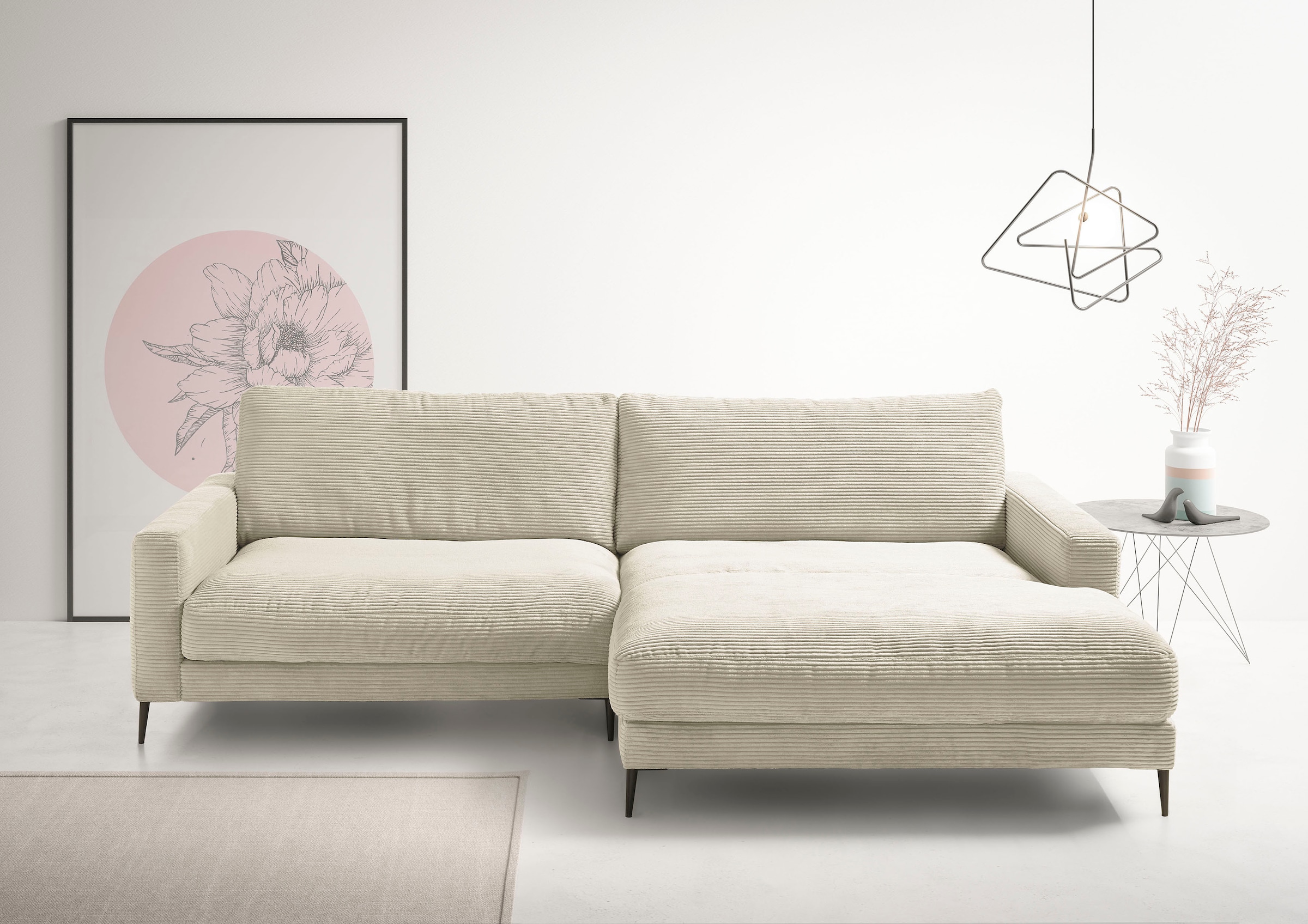 Home affaire Ecksofa "Downtown, B/T/H: 272/190/84 cm L-Form" weicher Sitzkomfort auch in Cord und Bouclé, incl. Zierkissen