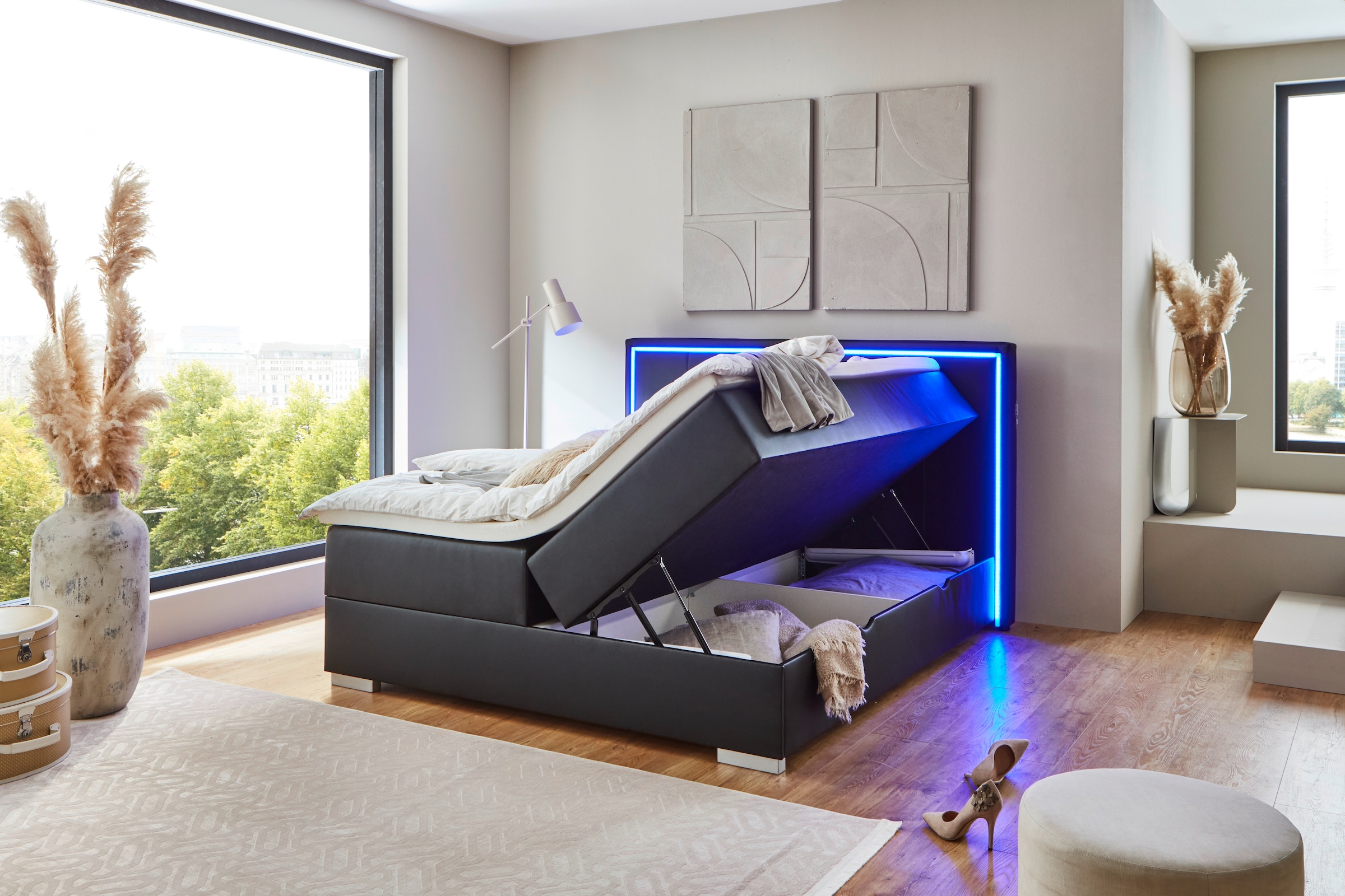 meise.möbel Boxbett »Colorado«, inkl. LED-Beleuchtung im Kopfteil, Bettkasten und Topper