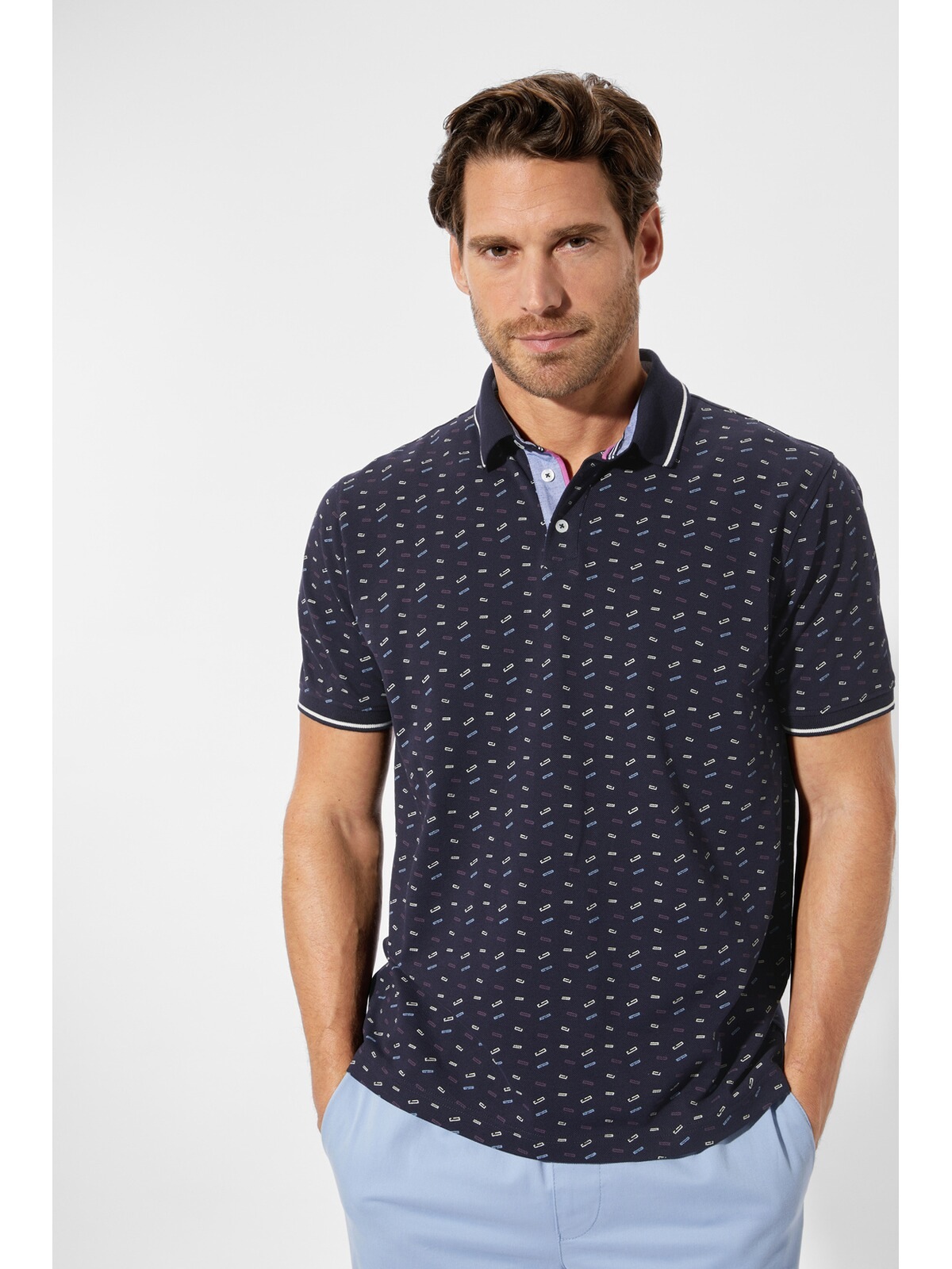 BABISTA RAMIL Polo Shirt Men Dark Blue Patterned Size L 2