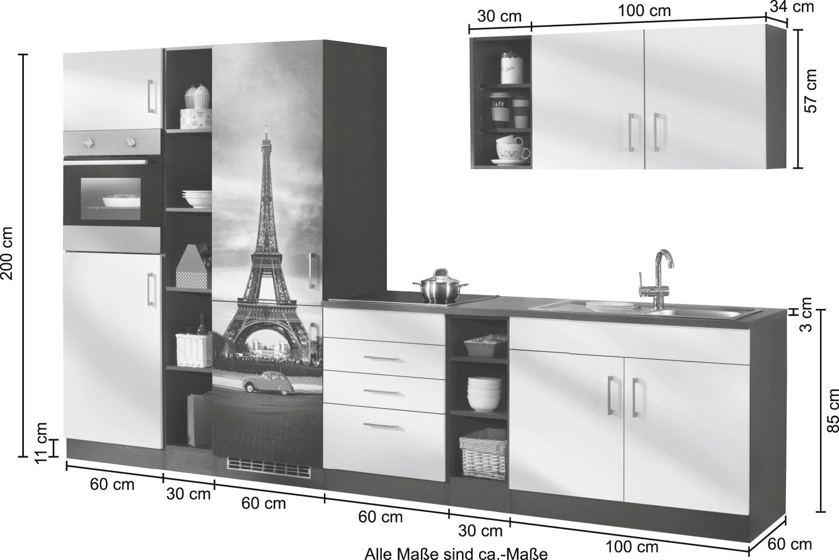 KOCHSTATION Küchenzeile »KS-Paris«, ohne E-Geräte, Breite 340 cm