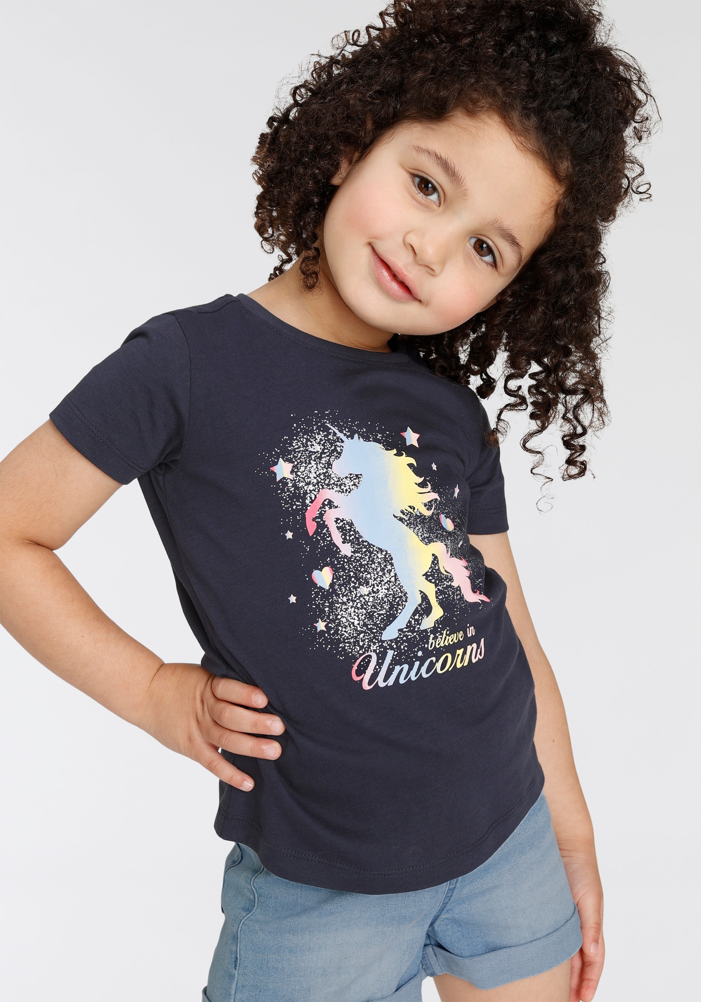 KIDSWORLD T-Shirt »believe in Unicorns«, BAUR Glitzerdruck mit 