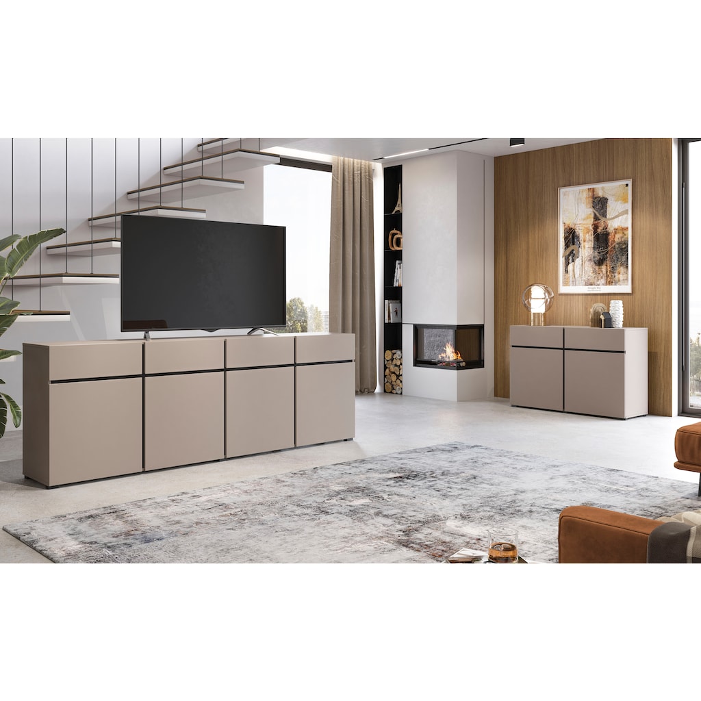 INOSIGN Sideboard »Cross,Breite 225 cm, moderne grifflose Kommode,4 Türen/4 Schubkästen«