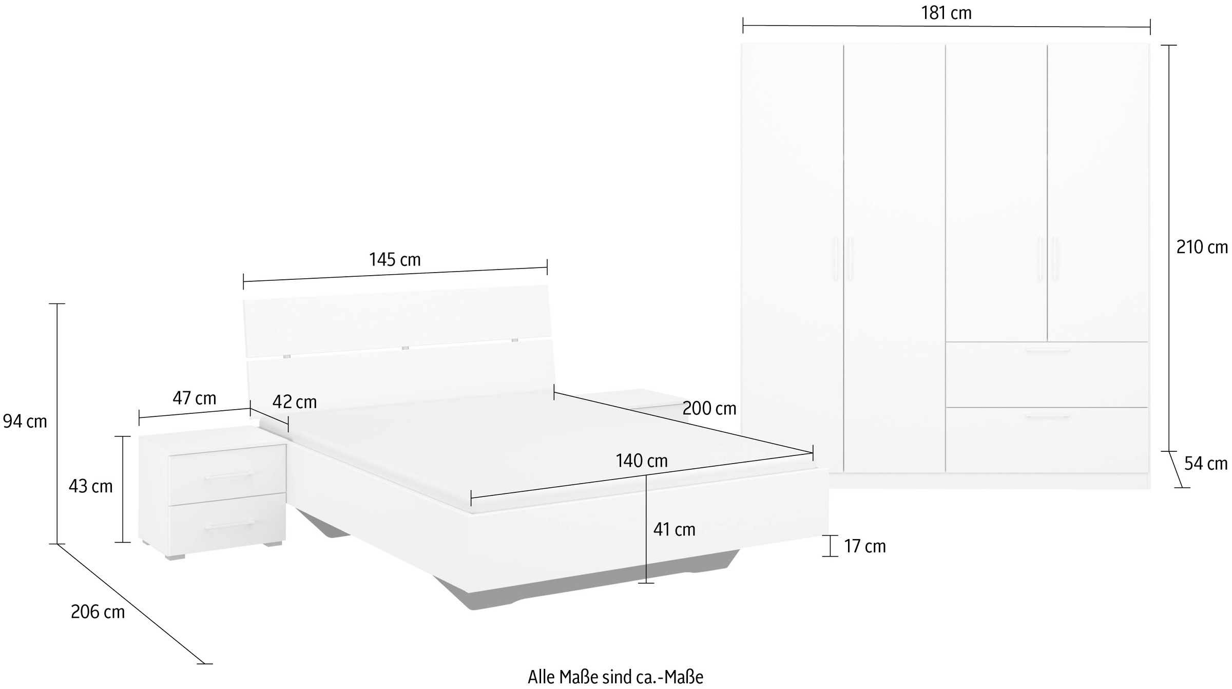 INOSIGN BY RAUCH Schlafzimmer-Set »Komplettschlafzimmer Schlafzimmer Challenger (Set 4-teilig)«, Schrank 2 Breiten, Bett 3 Breiten, 2 Nachttische MADE IN GERMANY