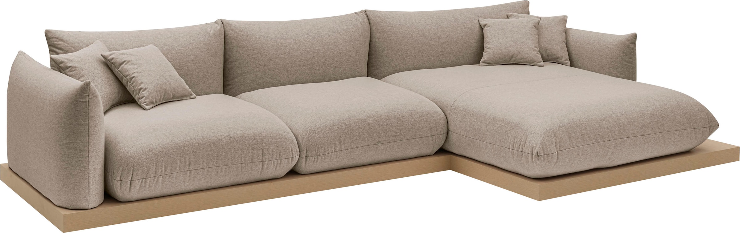 OTTO home Ecksofa »Kalix, Polsterecke mit kräftigem Holz-Plateau, moderne Couch in L-Form«, wahlweise Recamiere links o. rechts, Strukturstoff, hoher Sitzkomfort