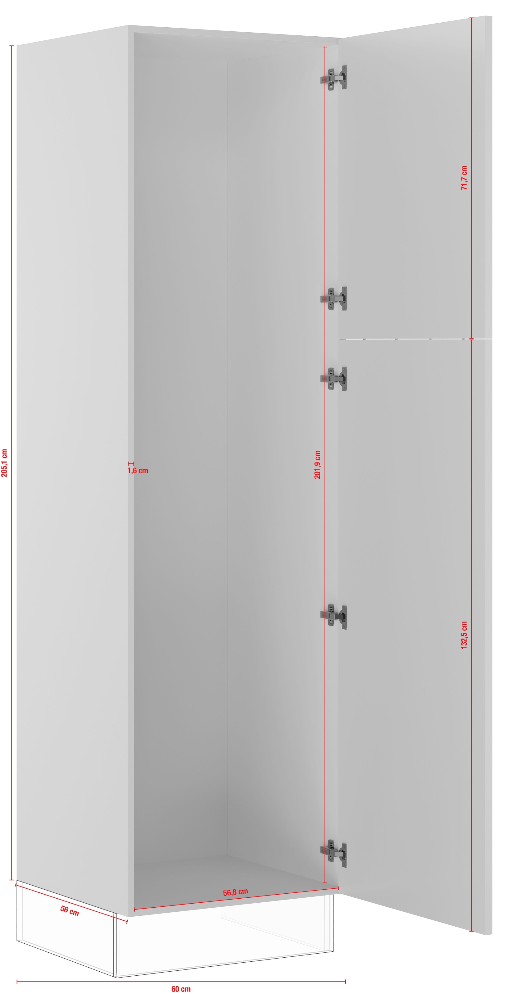 IMPULS KÜCHEN Seitenschrank »"Valencia", Breite/Höhe: 60/205,1 cm«, vormontiert, mit Drehtür