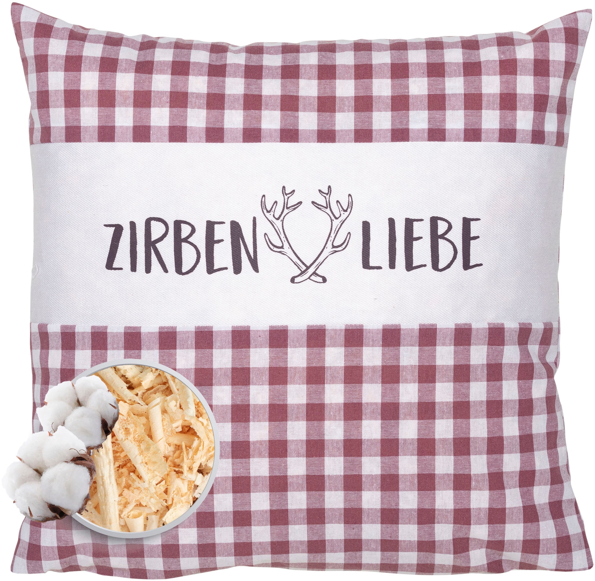 Zirbenkissen »als Geschenk 30x30 in malve Dekokissen Zirbenliebe mit Reißverschluss«,...