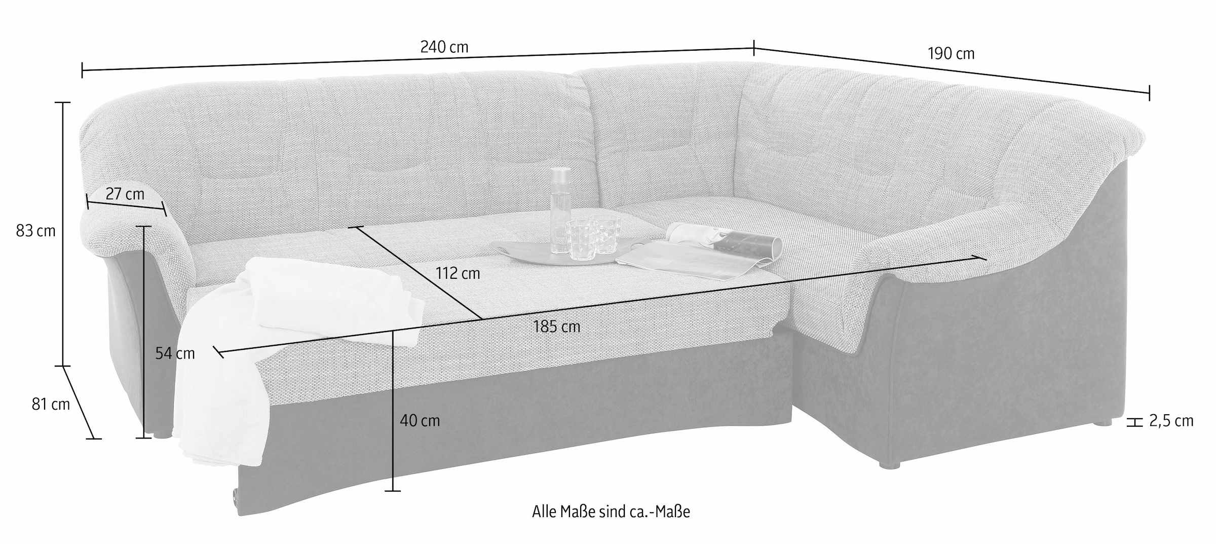 DOMO collection Ecksofa »Sarafina zeitlos und komfortabel, optional mit Federkern, L-Form«, wahlweise mit Bettfunktion