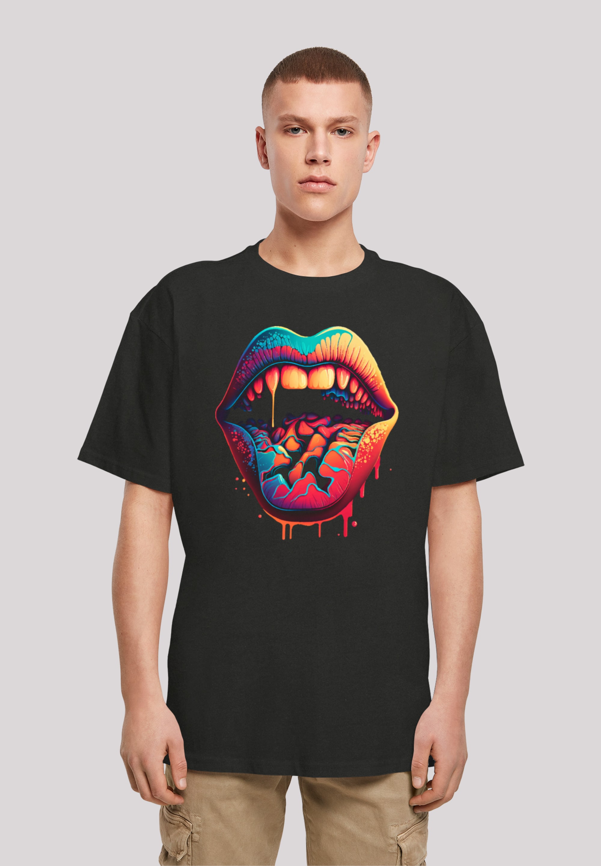 F4NT4STIC T-Shirt "Drooling Lips OVERSIZE TEE", Print