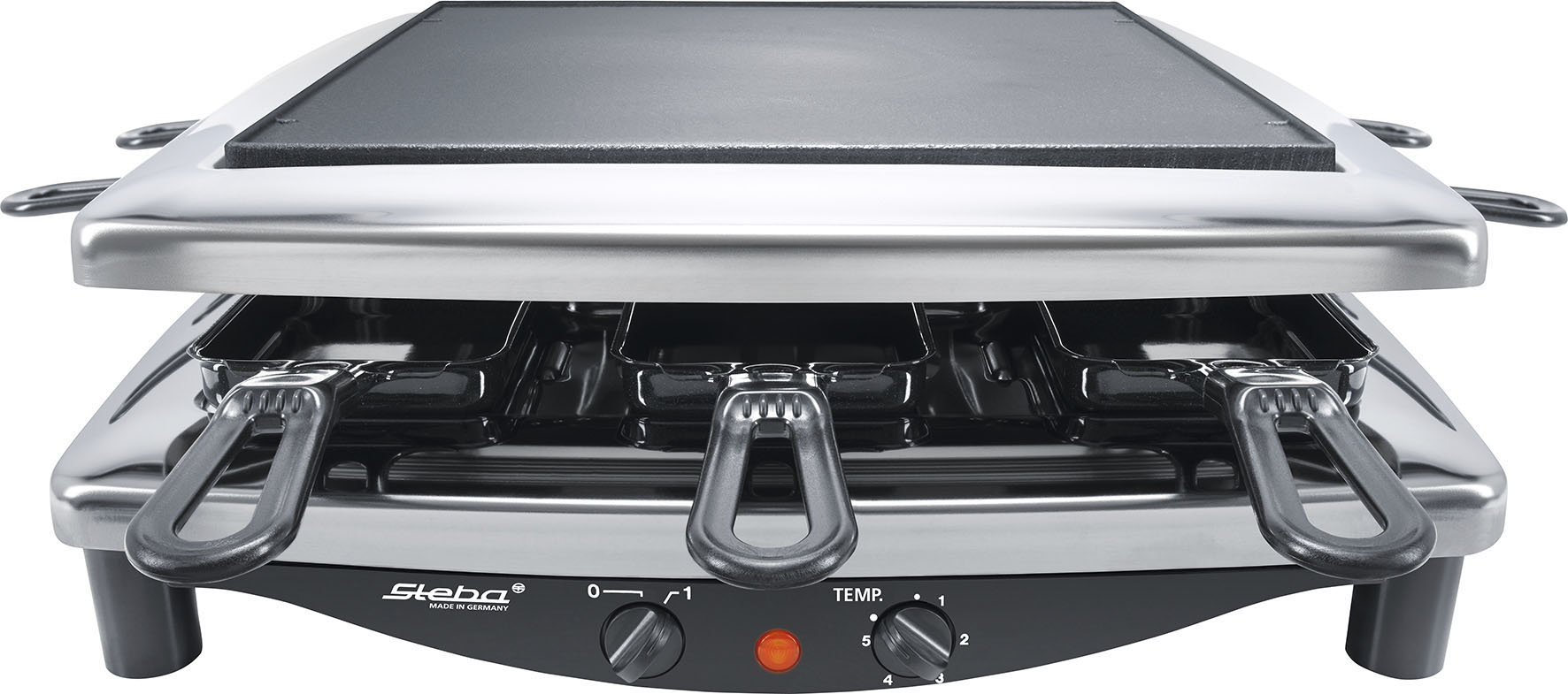 Thumbnail - Steba Raclette "RC 3 plus chrom", 8 St. Raclettepfännchen, 1450 W