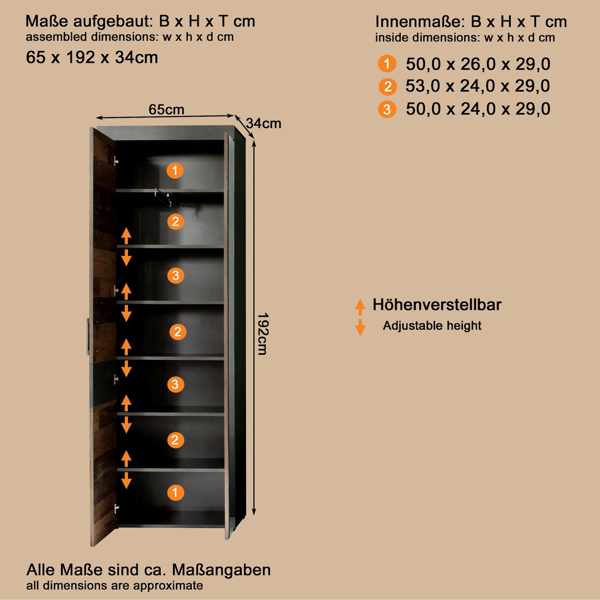 INOSIGN Garderobenschrank »Ilana«, Garderobenschrank mit 2 Türen - (B/T/H) 65/34/192 cm