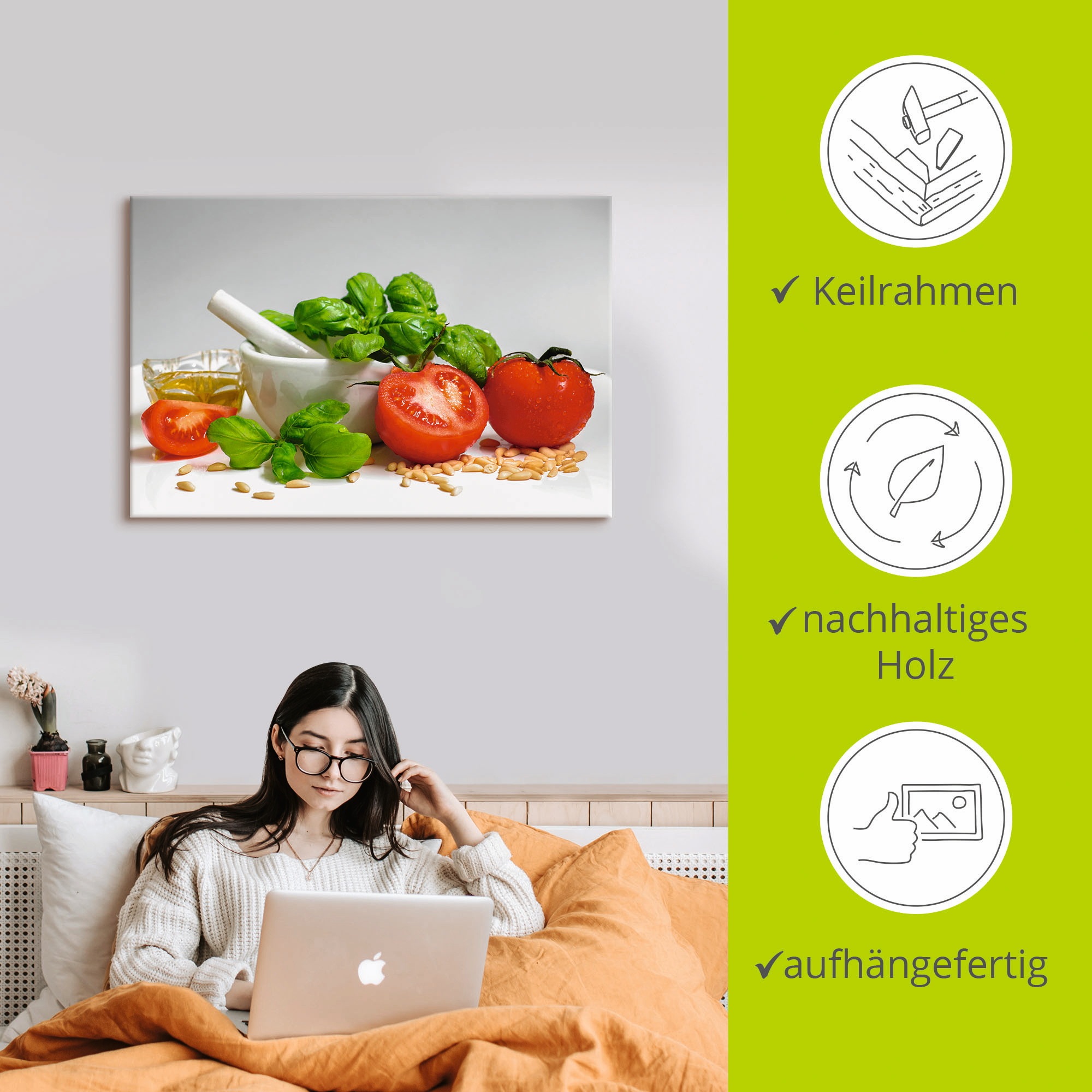 Artland Wandbild »Bereit für Pesto«, Lebensmittel, (1 St.), als Leinwandbild, Poster, Wandaufkleber in verschied. Größen