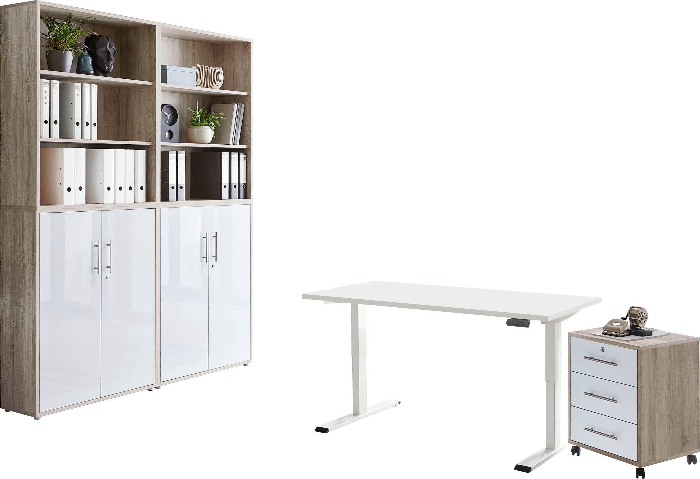 Büromöbel-Set »Tabor«, (Set, 6 tlg.), mit elektrisch höhenverstellbarem Schreibtisch