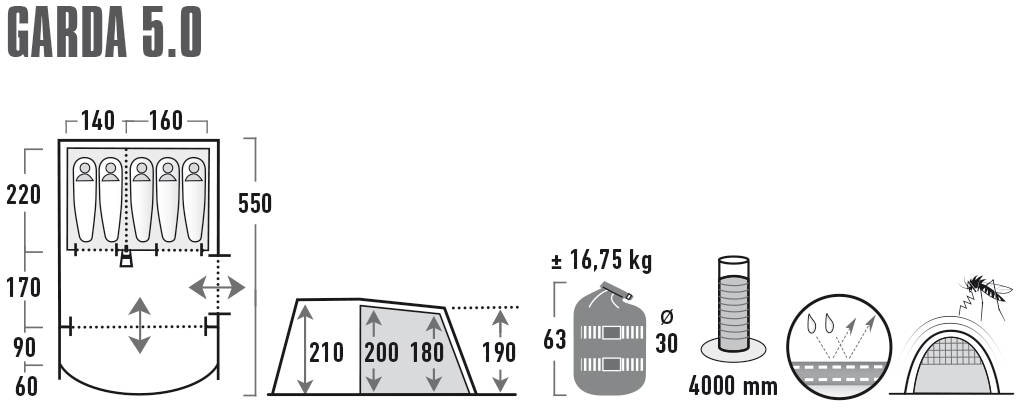 High Peak Tunnelzelt »Garda 5.0«, 5 Personen