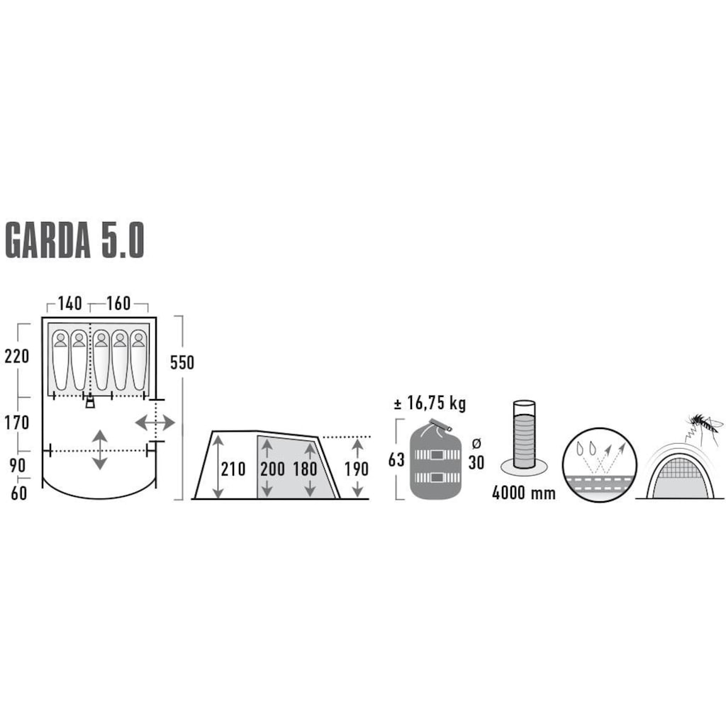 High Peak Tunnelzelt »Garda 5.0«, 5 Personen