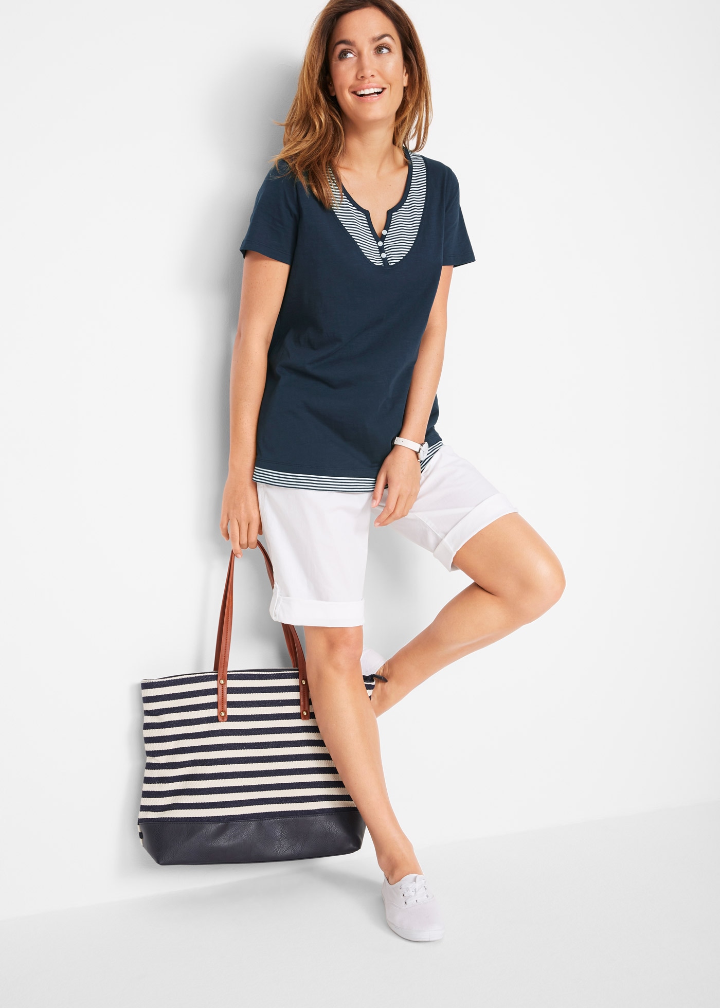 bonprix 2-in-1-Shirt 2 in 1 Shirt aus Baumwolle, kurzarm