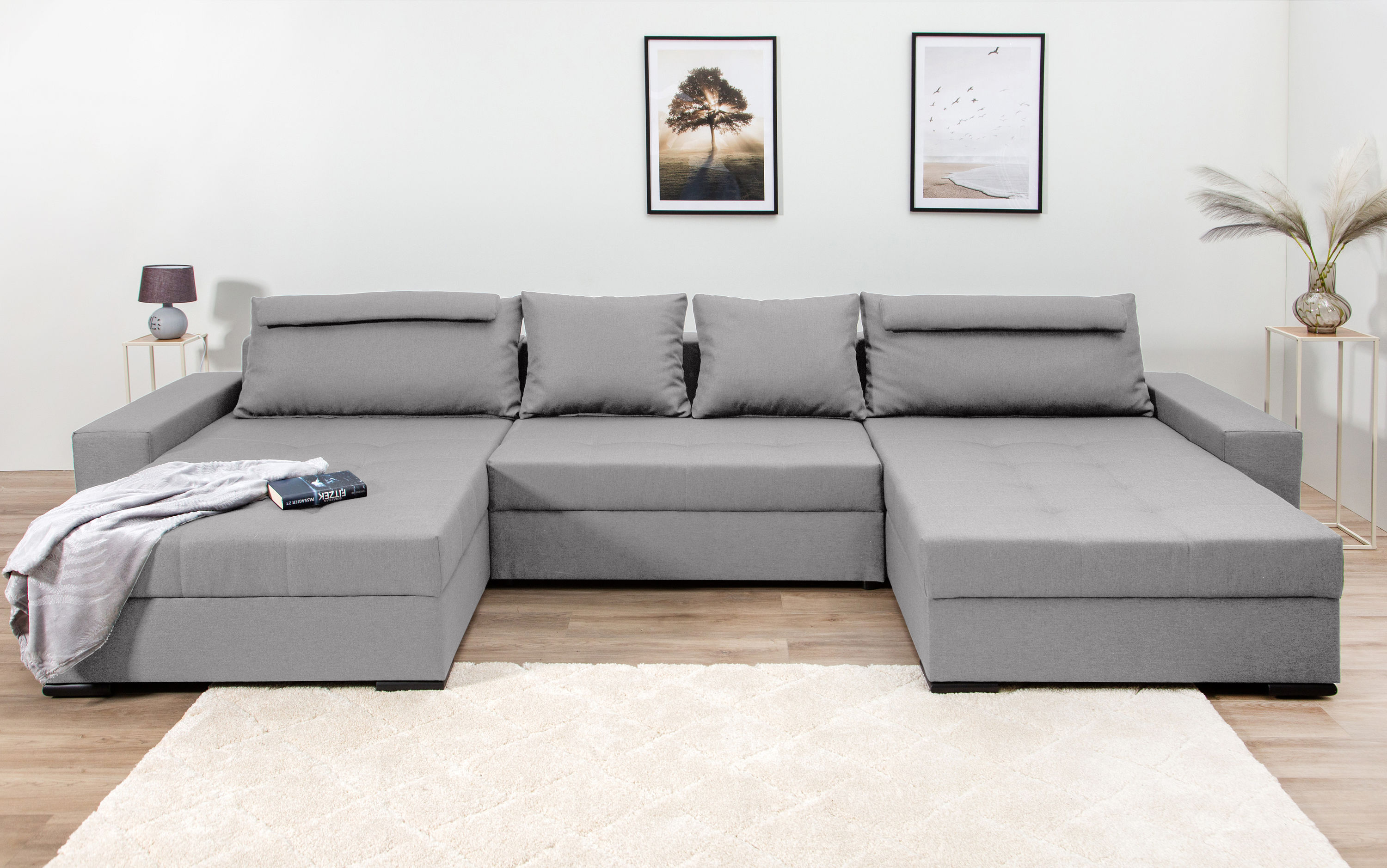 COLLECTION AB Wohnlandschaft "Josy XXXL-Relax U-Form, B: 352 cm" Schlaffunktion, Bettkasten & 2 Nackenkissen, Federkern
