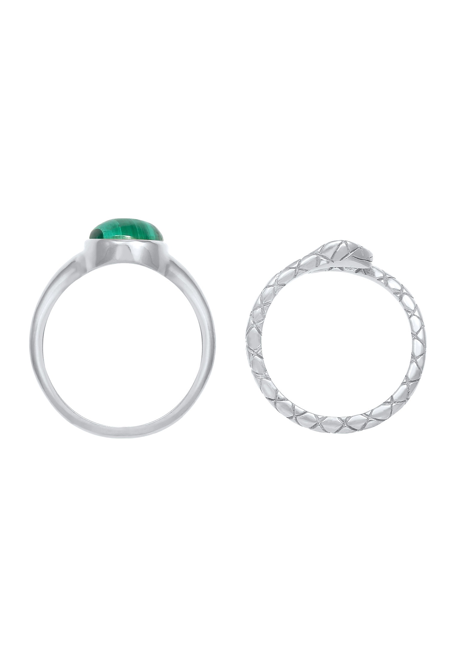 Elli Premium Solitärring »Siegelring Malachit Schlange 2er Set 925 Silber«