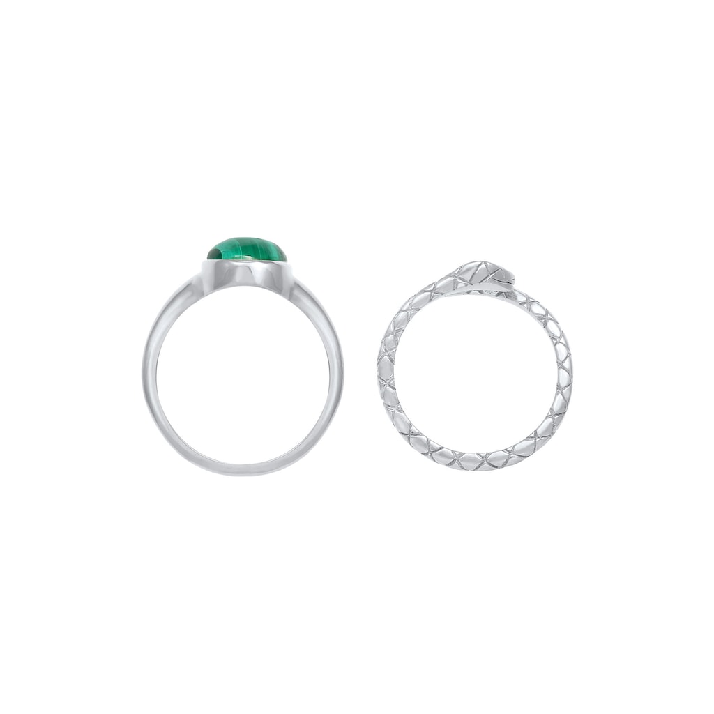 Elli Premium Solitärring »Siegelring Malachit Schlange 2er Set 925 Silber«