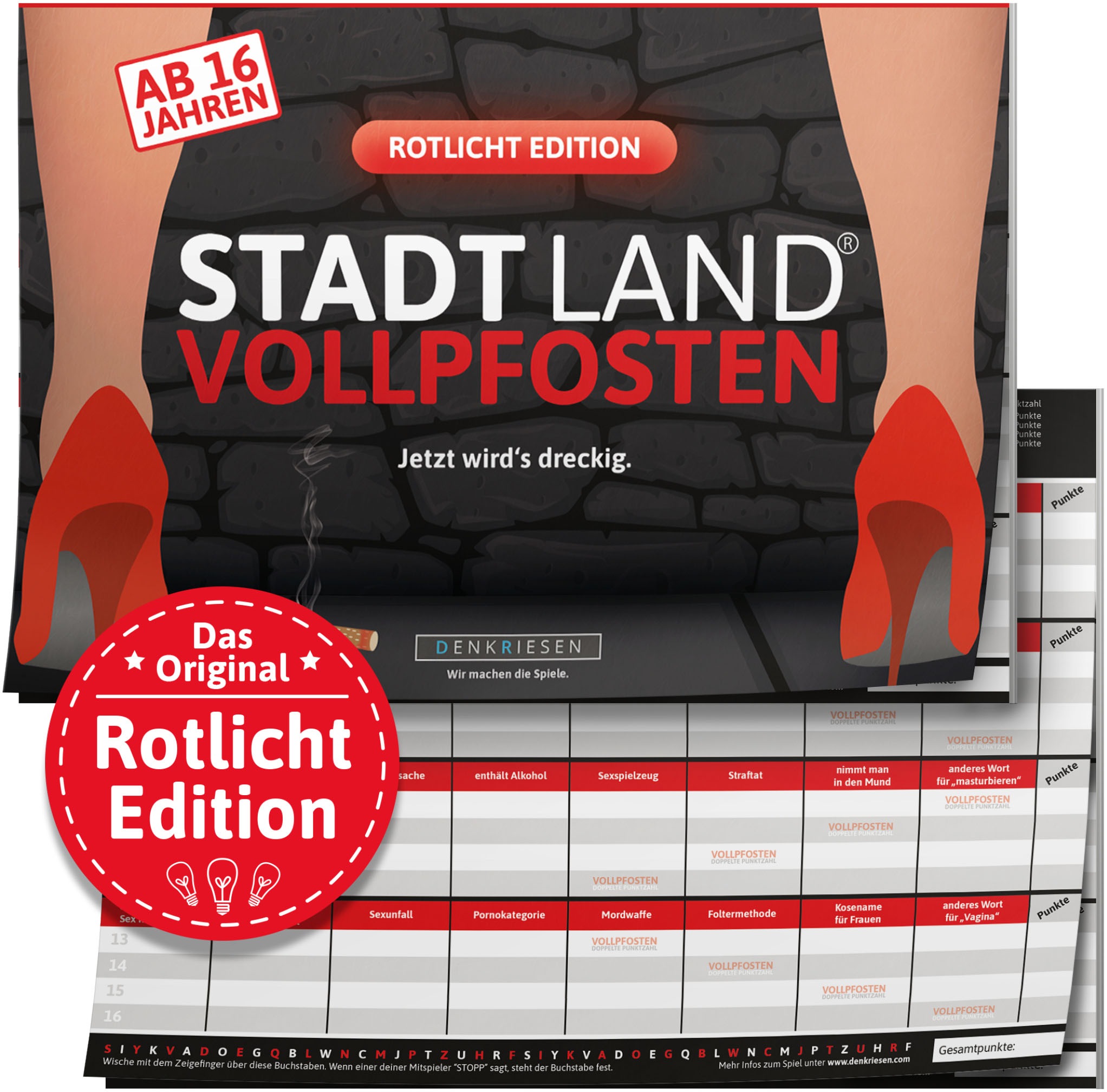 Denkriesen Spiel »Stadt Land Vollpfosten, Rotlicht Edition A4 Block«, Made in Germany