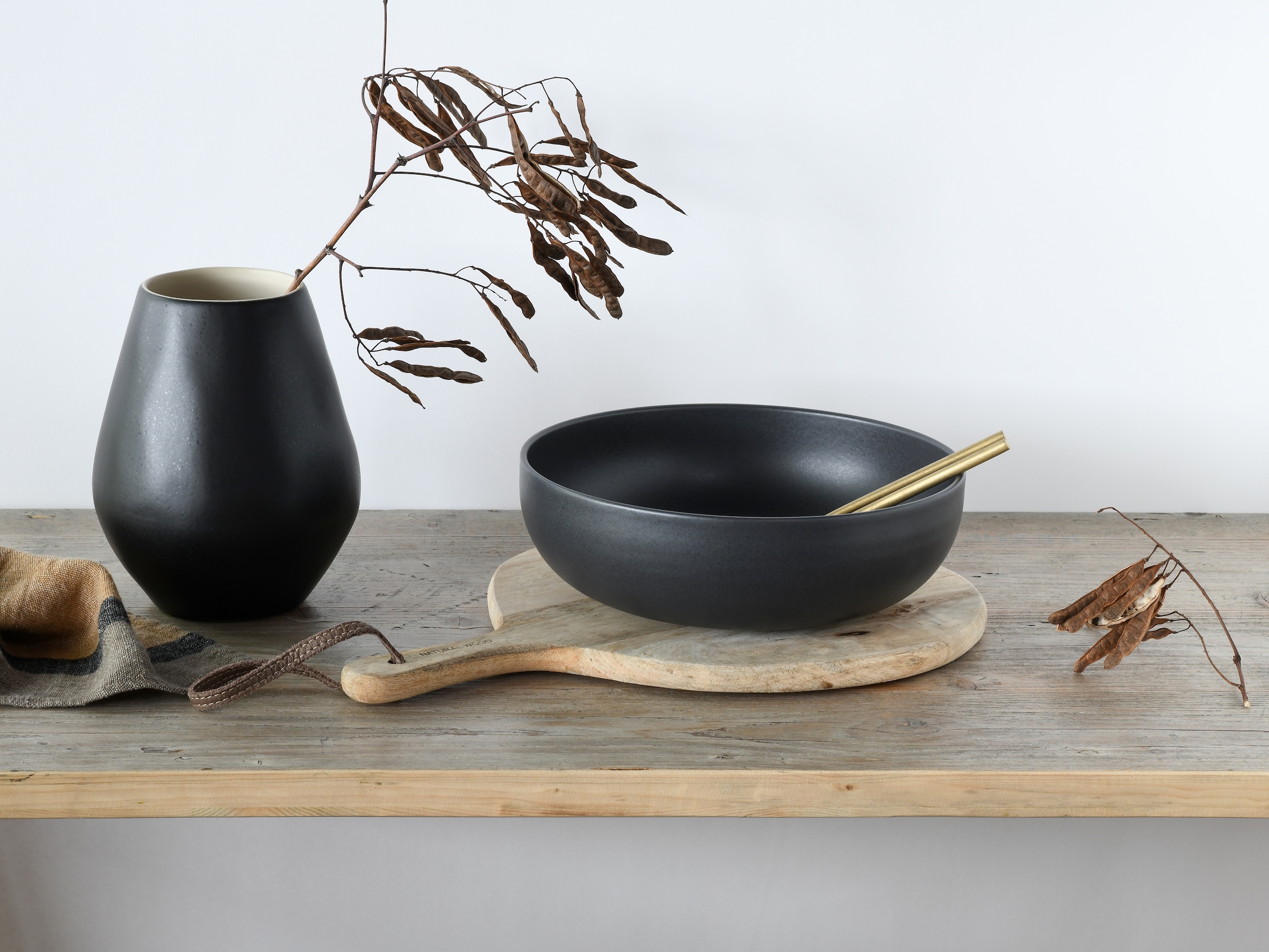 CreaTable Servierschale »Uno black, Servierschalen Set 3-tlg«, 3 tlg., aus Steinzeug, Seidenmatte Spezialglasur, Harmonisch ausbalanciert