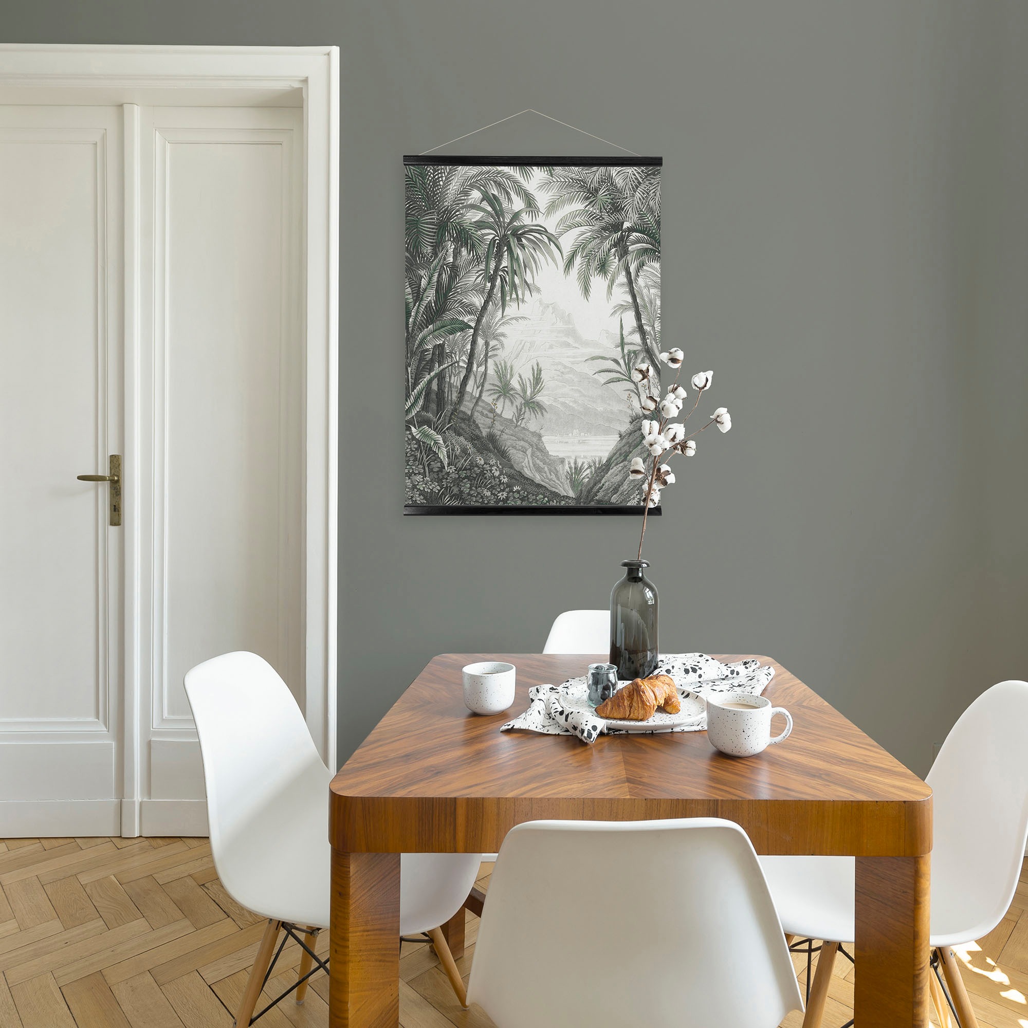 Art for the home Leinwandbild »Jungle Landschaft Schwarz/Weiss«, (1 St.), Luxus Kakemono Leinen Wandposter 80x60cm
